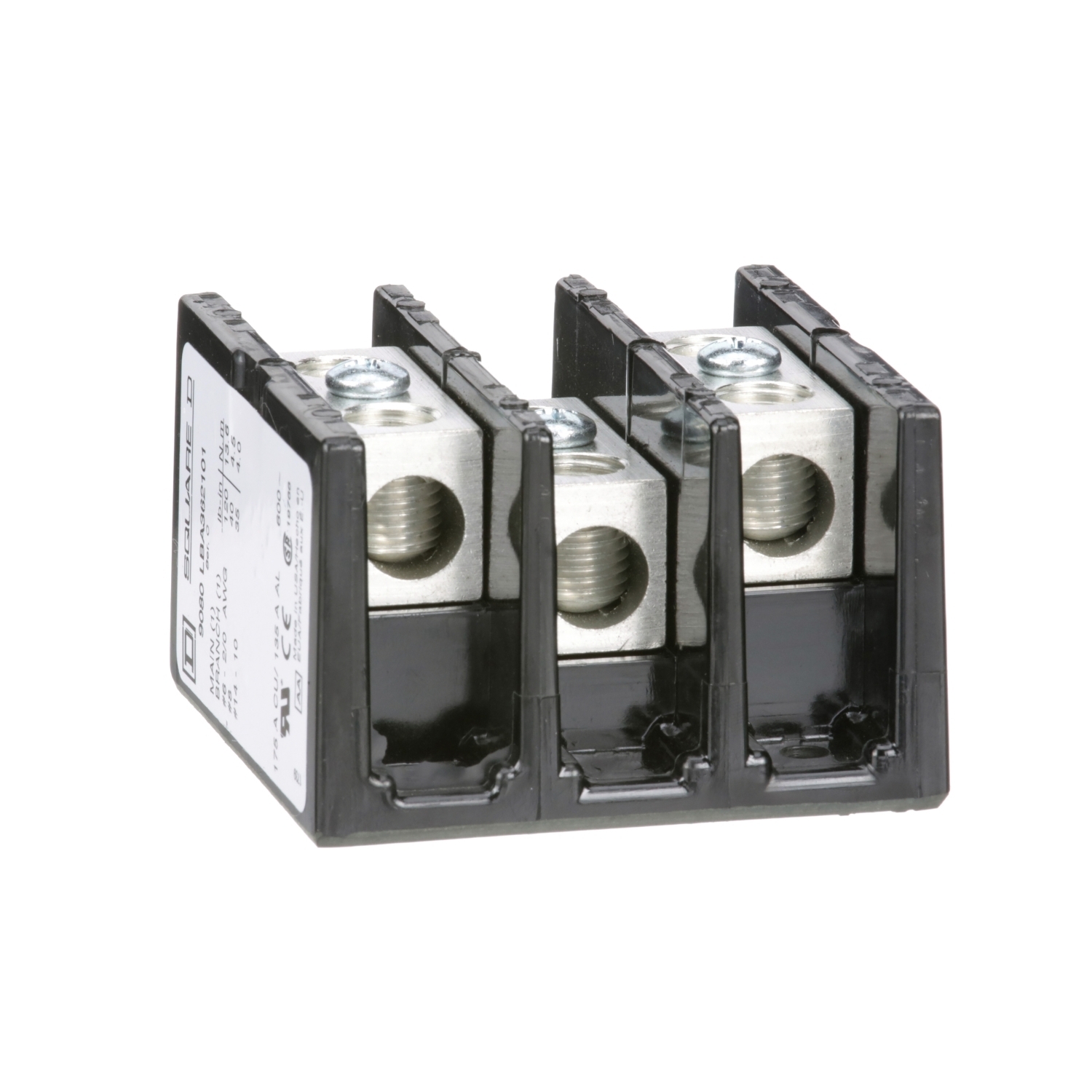 Power distribution block, Linergy, 3 pole, 1 line, 1 load, 175A Cu, 135A Al, 600V