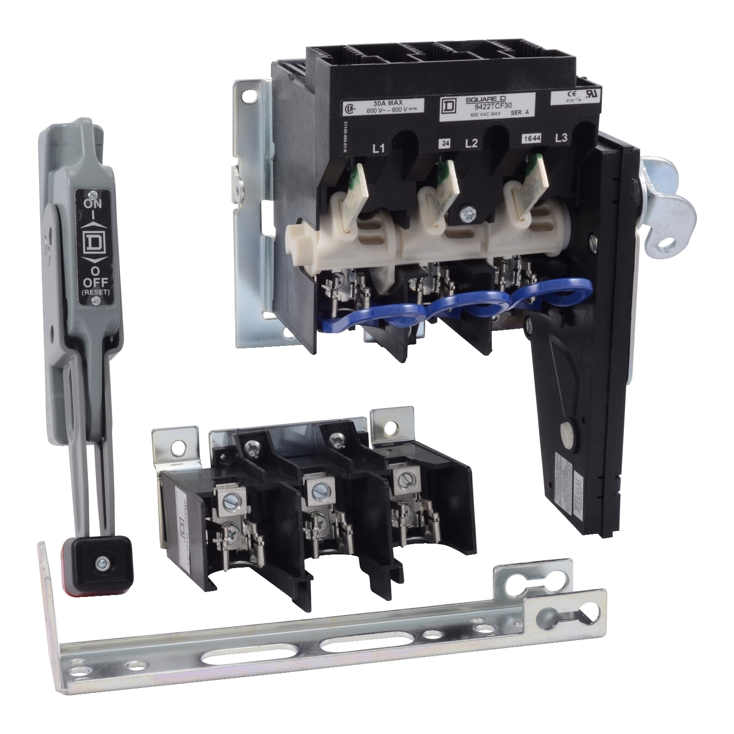 Operating mechanism, flange mounted, variable depth, 30A, 600V, fuseholder, switch mechanism, 6 inch handle, NEMA 4