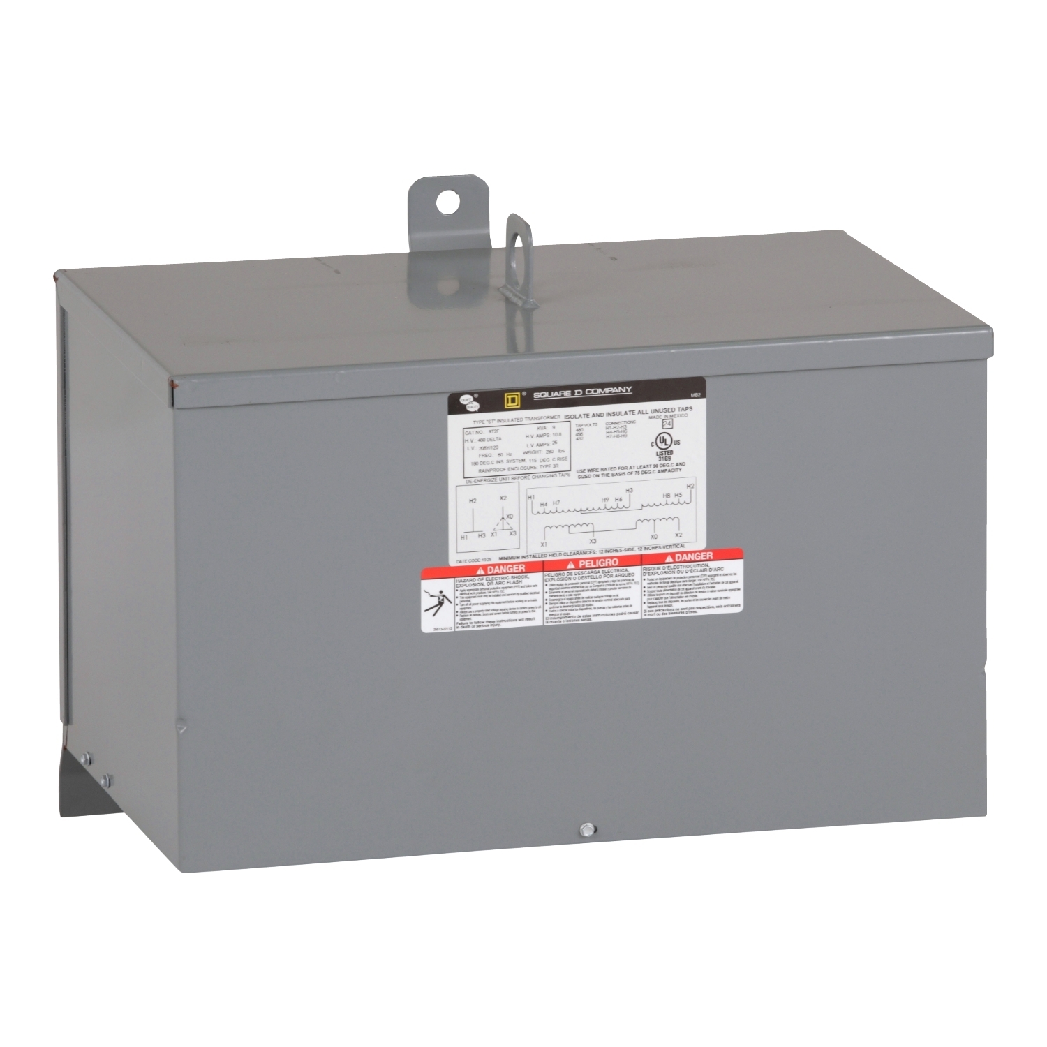 Transformer, dry type, encapsulated, 9kVA, 3 phase, 480V primary, 208Y/120V secondary, 14C, 115C rise [TAA]