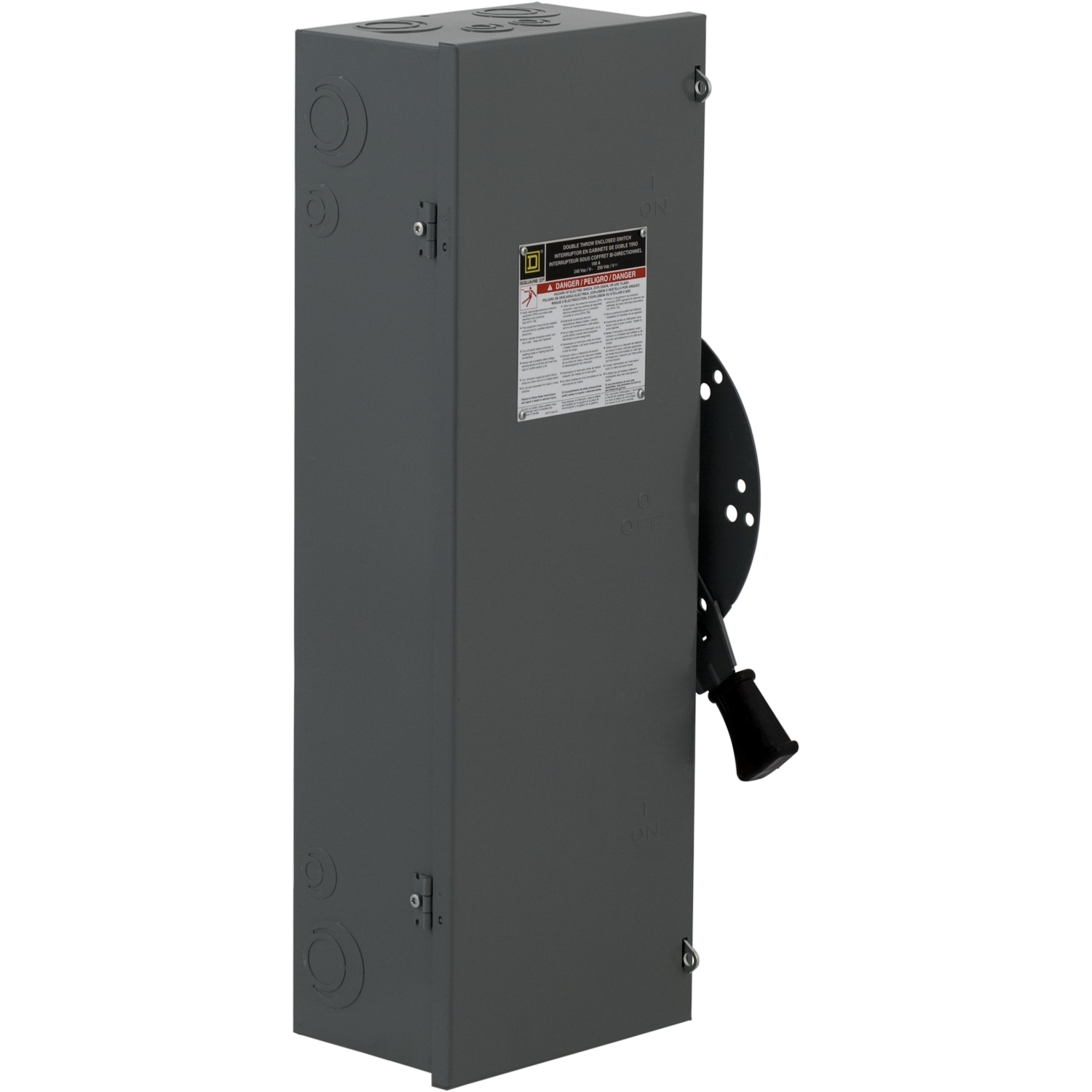 Safety switch, double throw, fusible, 2 pole, 2 wire, 240VAC, 250VDC, 100A, Type 1