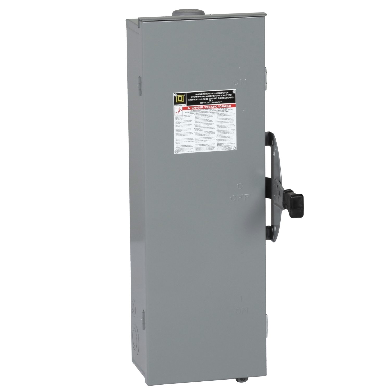 Safety switch, double throw, fusible, 3 pole, 3 wire, 240VAC, 250VDC, 60A, Type 3R, bolt on hub prov