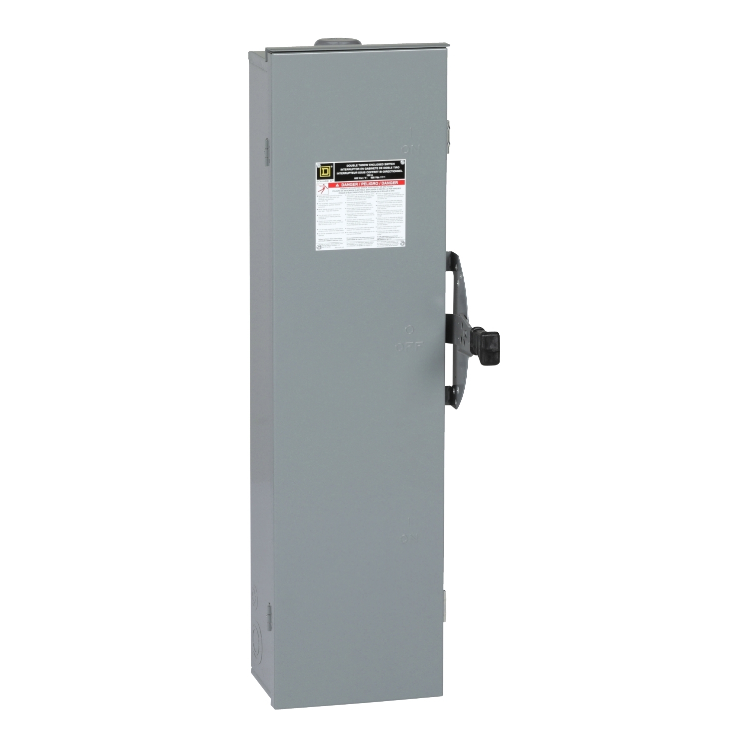 Safety switch, double throw, fusible, 3 pole, 3 wire, 240VAC, 250VDC, 100A, Type 3R, bolt on hub prov