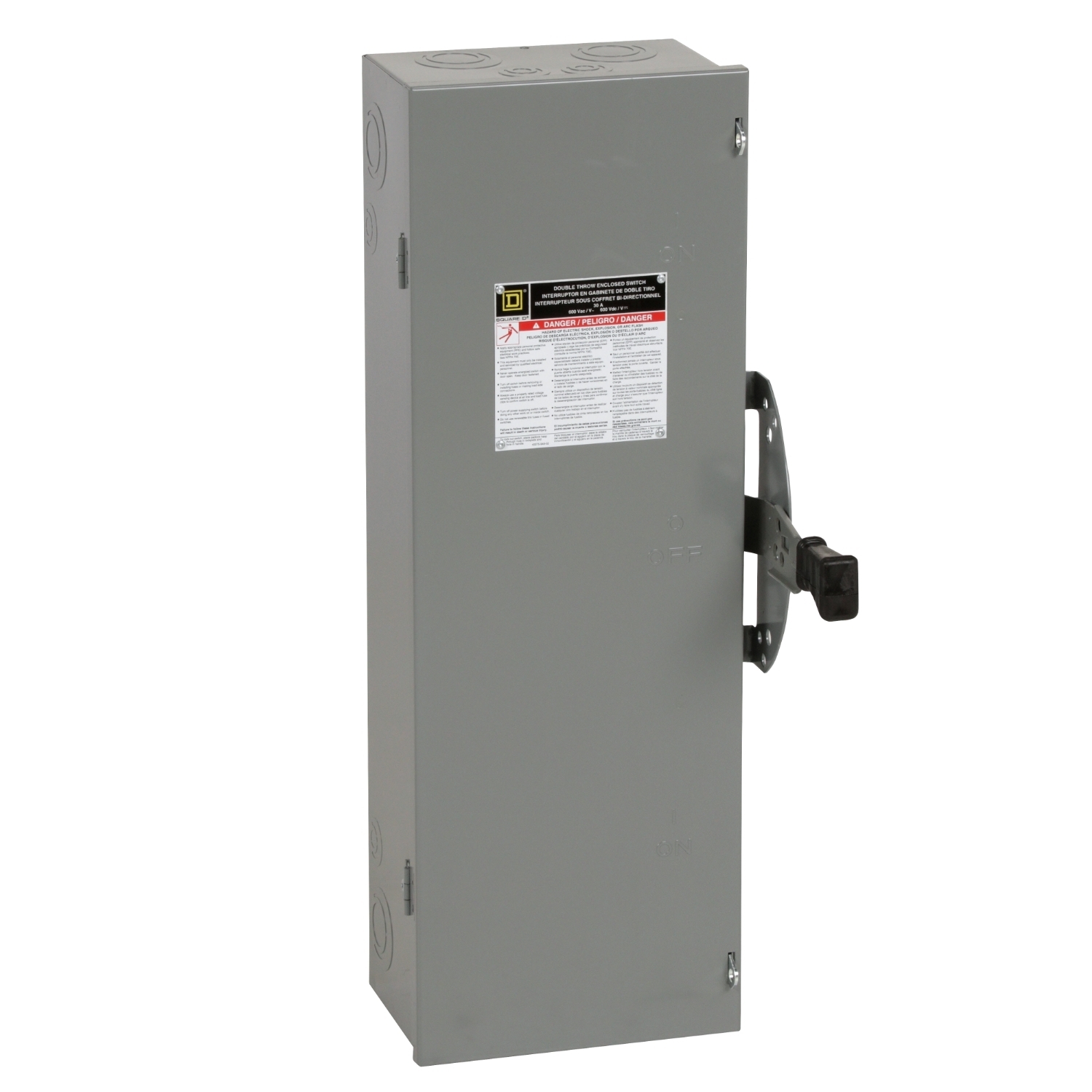 Safety switch, double throw, non fusible, 3 pole, 3 wire, 240VAC, 250VDC, 30A, Type 1