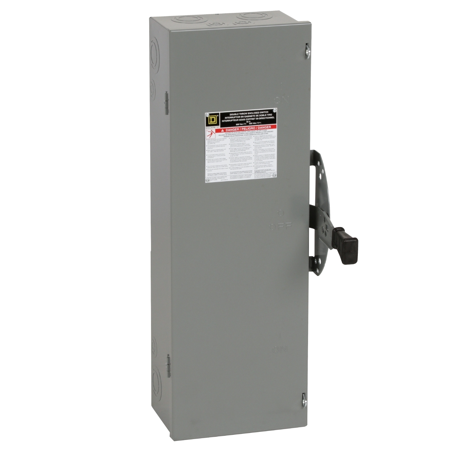 Safety switch, double throw, non fusible, 3 pole, 3 wire, 600VAC, 600VDC, 60A, Type 1