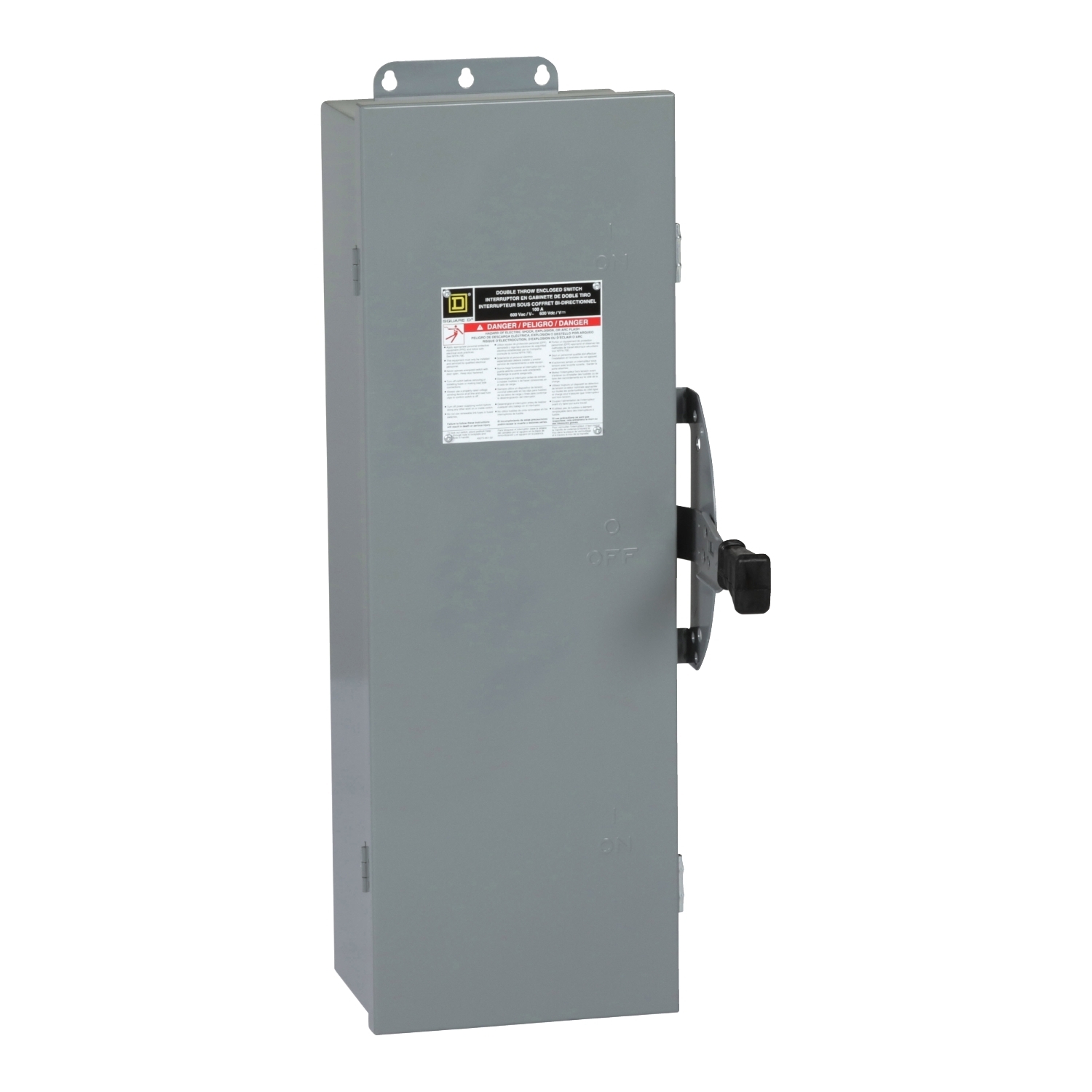 Safety switch, double throw, non fusible, 3 pole, 3 wire, 600VAC, 600VDC, 60A, Type 12 without knock outs