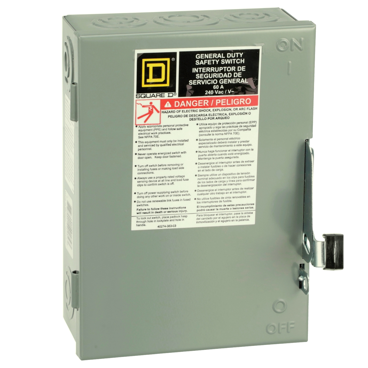 Safety switch, general duty, non fusible, 3 pole, 3 wire, 240VAC, 60A, Type 1