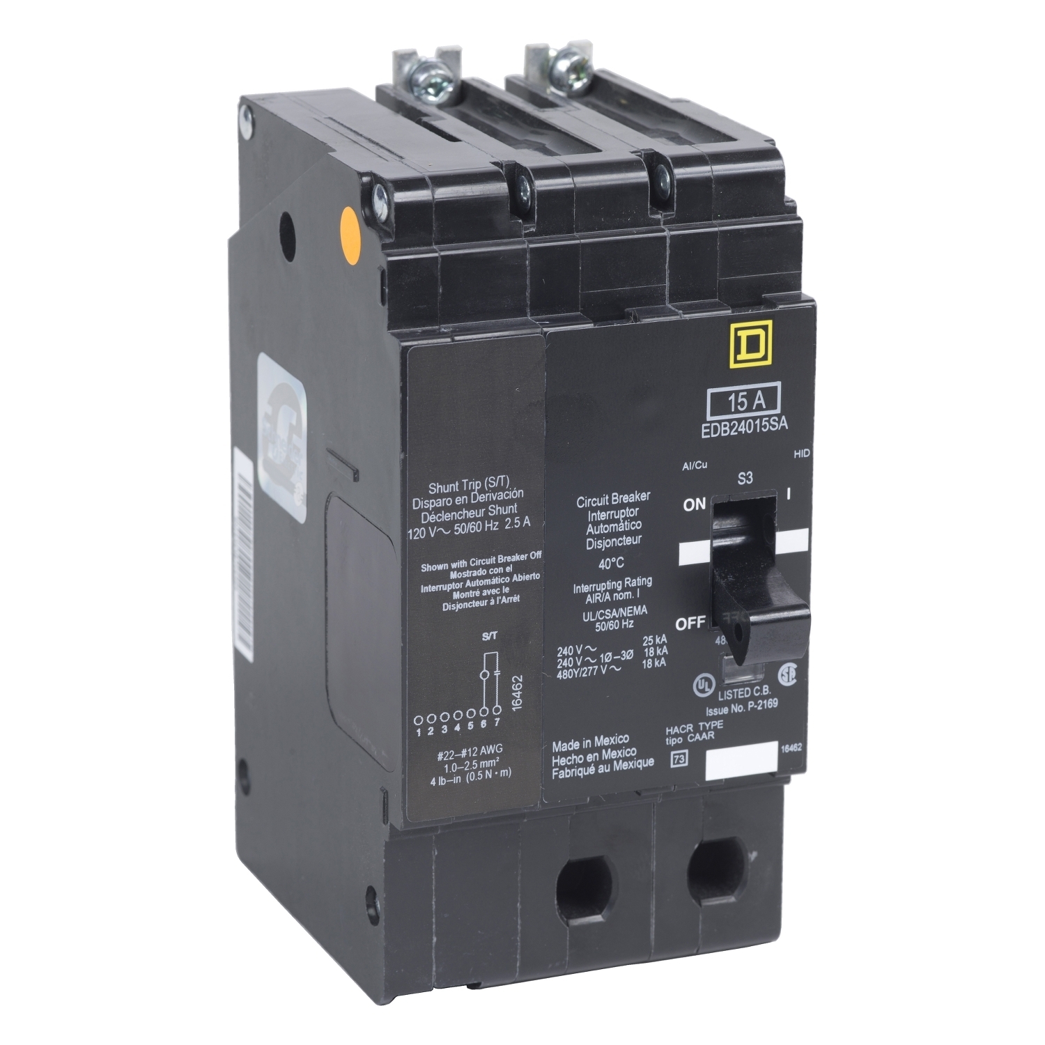 Mini circuit breaker, E-Frame, 20A, 2 pole, 480Y/277VAC, 25kA max, bolt on, shunt trip [TAA]