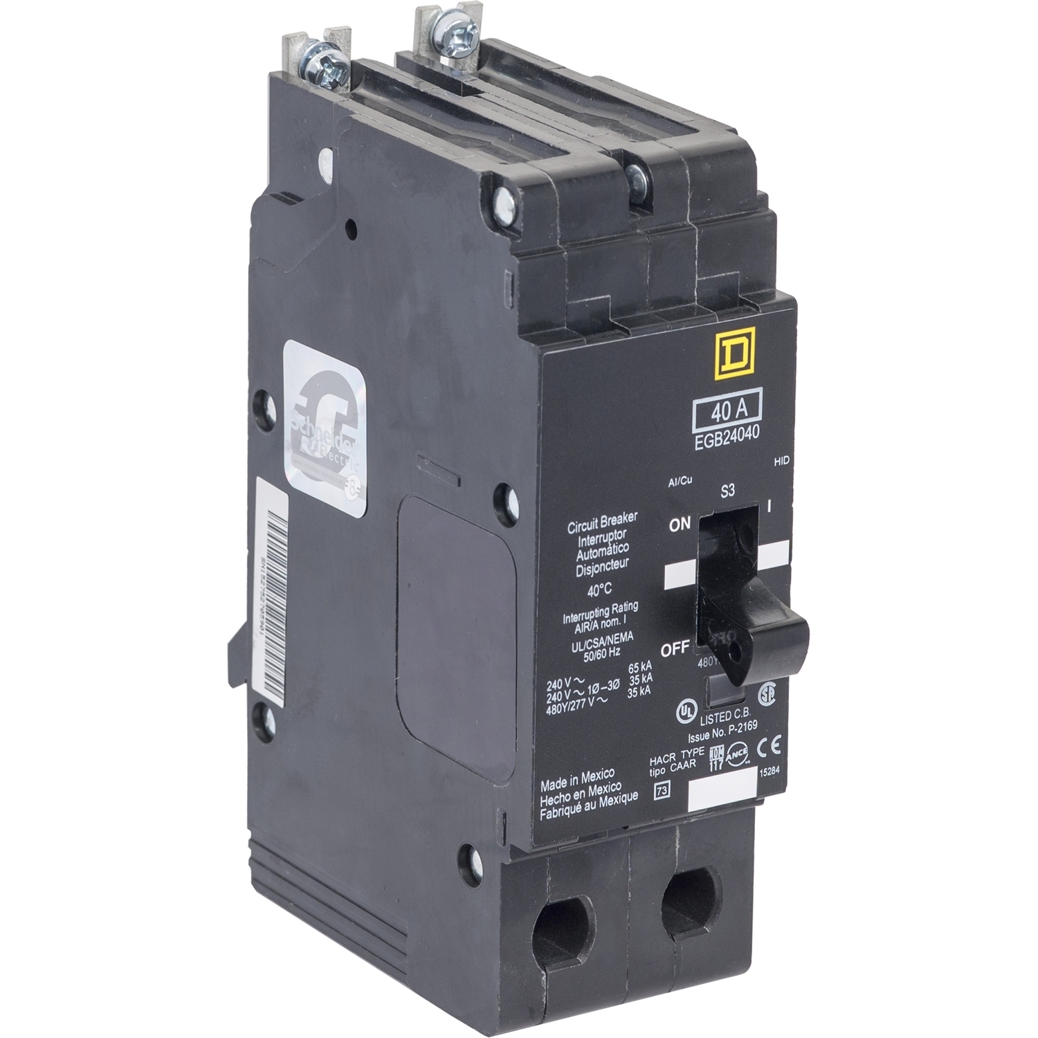 Mini circuit breaker, E-Frame, 45A, 2 pole, 480Y/277VAC, 25kA max, bolt on [TAA]