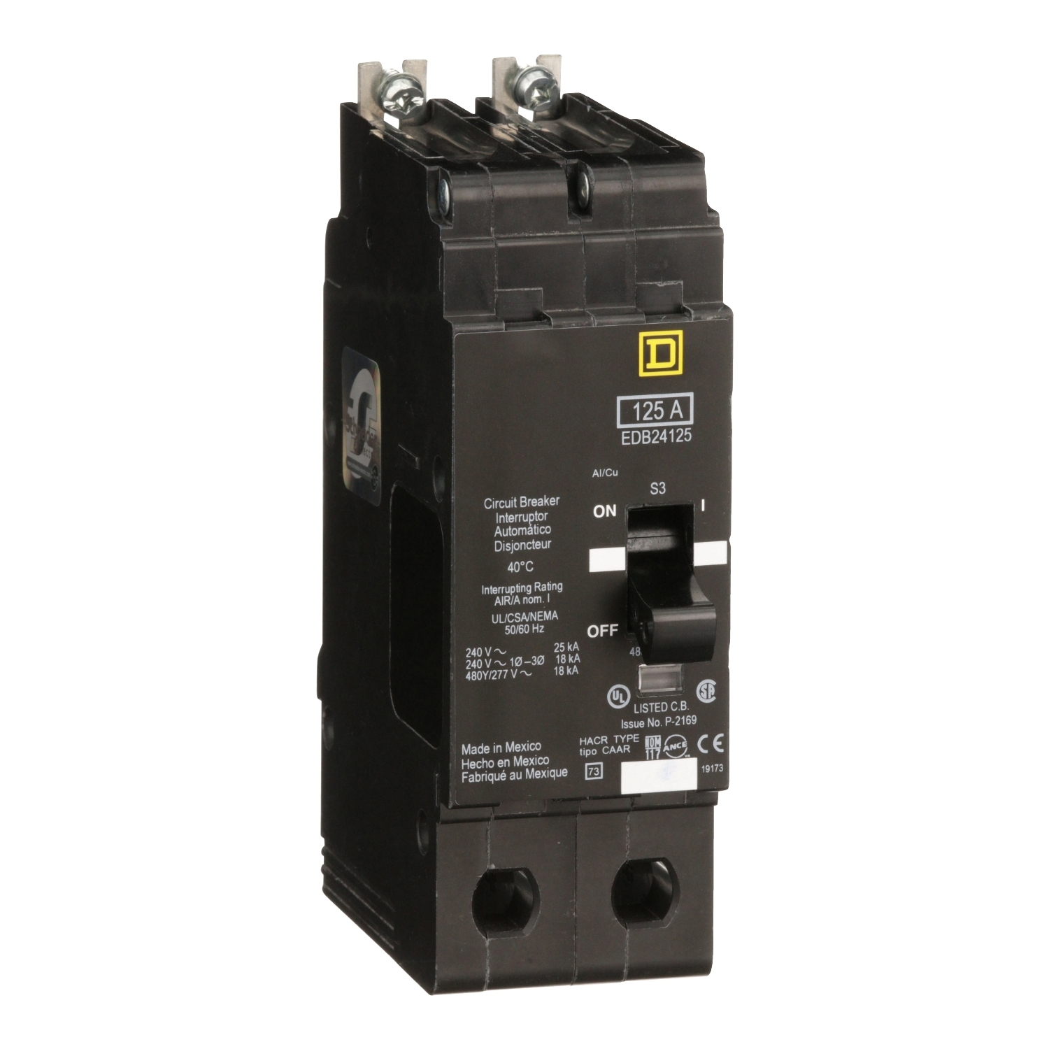 Mini circuit breaker, E-Frame, 125A, 2 pole, 480Y/277VAC, 25kA max, bolt on [TAA]