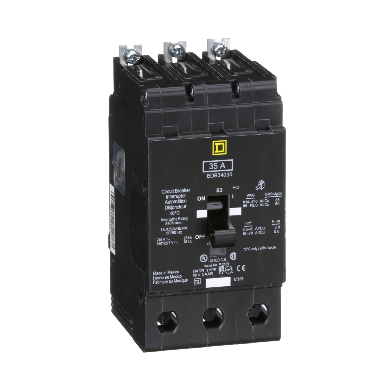 Mini circuit breaker, E-Frame, 35A, 3 pole, 480Y/277VAC, 25kA max, bolt on [TAA]