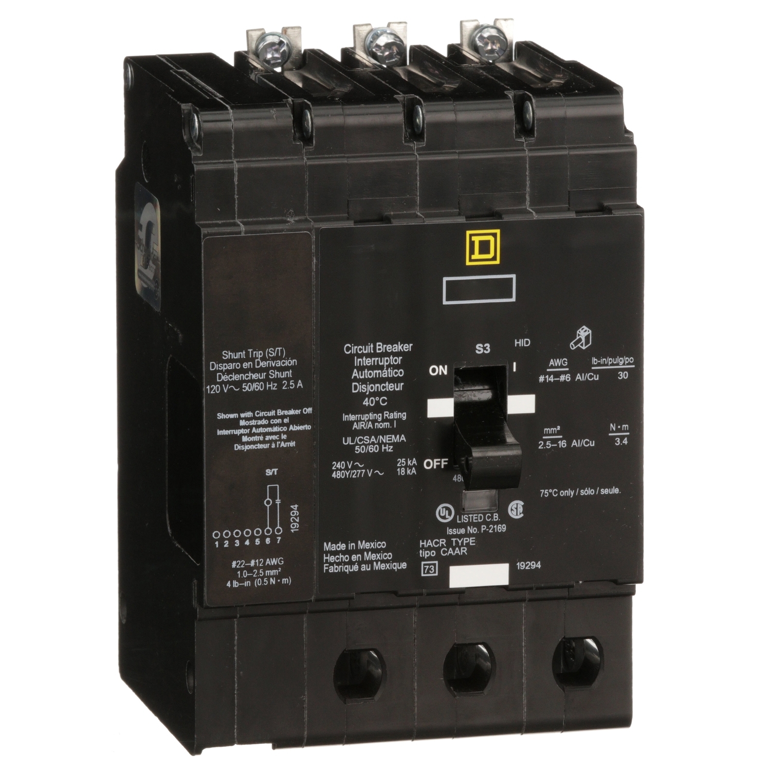 Mini circuit breaker, E-Frame, 80A, 3 pole, 480Y/277VAC, 25kA max, bolt on, shunt trip [TAA]