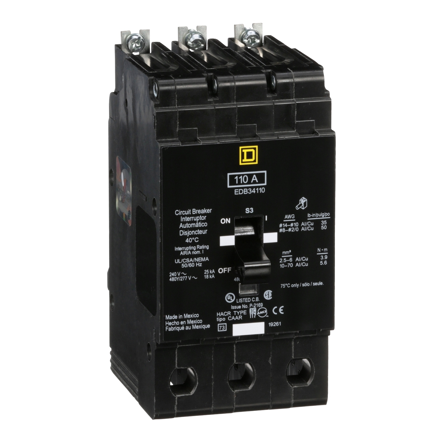 Mini circuit breaker, E-Frame, 110A, 3 pole, 480Y/277VAC, 25kA max, bolt on [TAA]