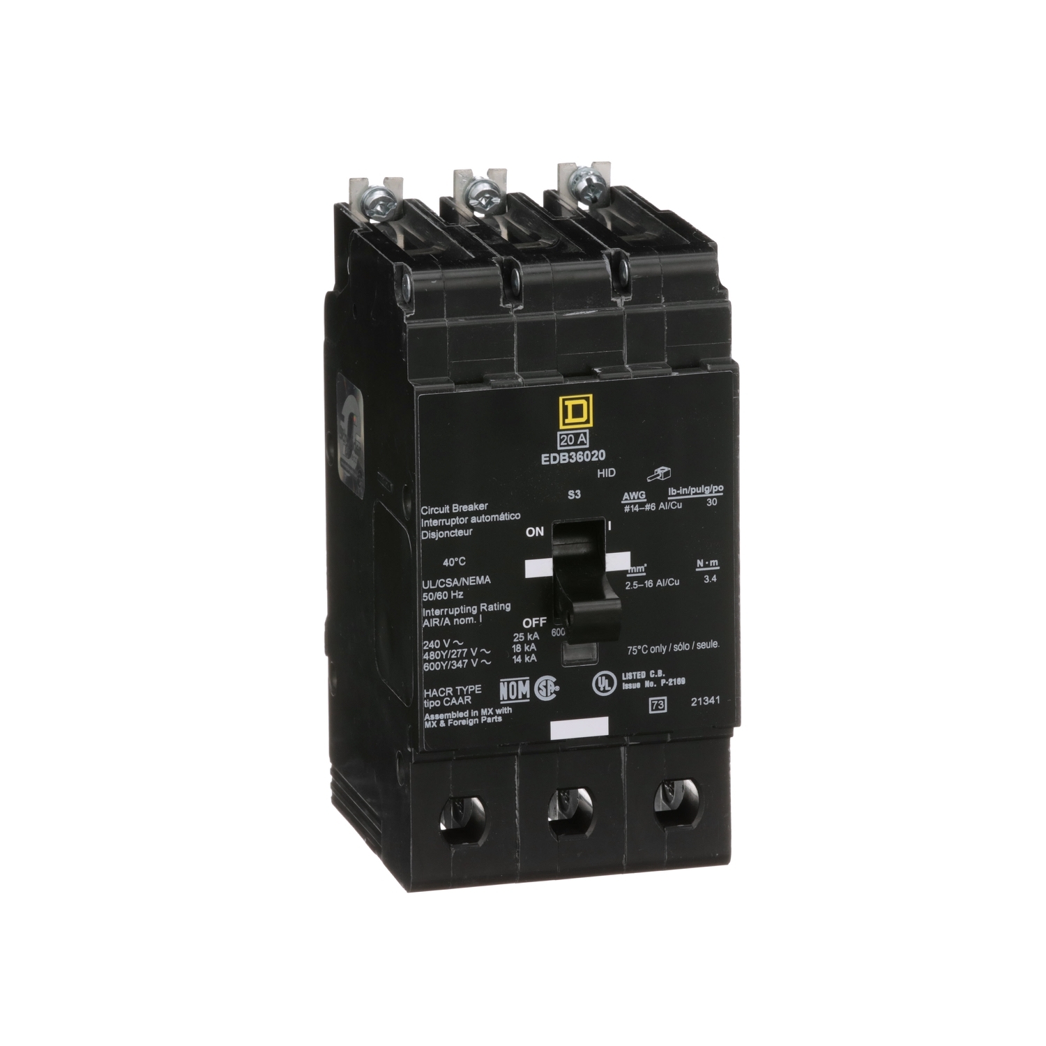 Mini circuit breaker, E-Frame, 50A, 3 pole, 600Y/347VAC, 25kA max, bolt on [TAA]