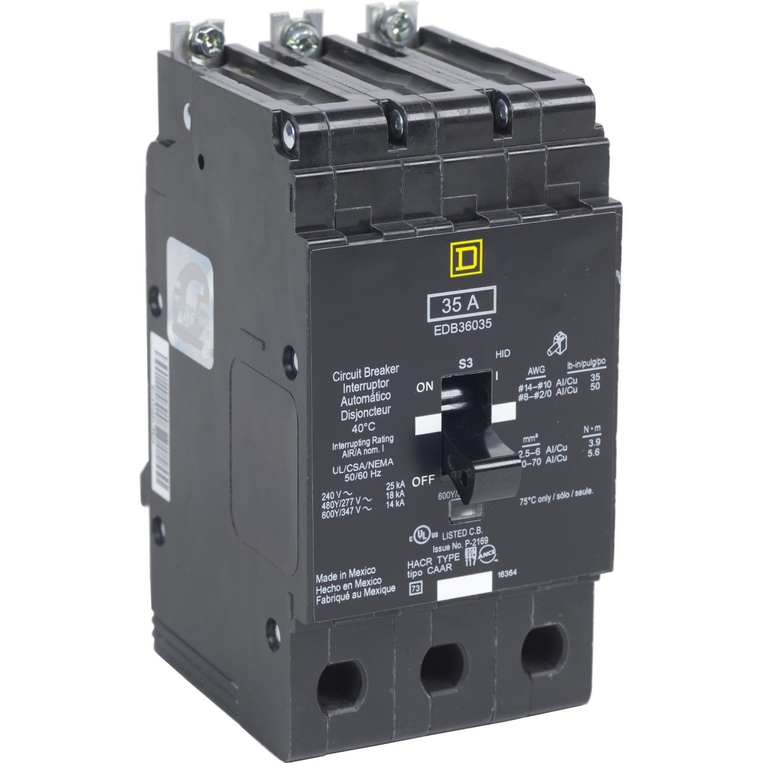 Mini circuit breaker, E-Frame, 70A, 3 pole, 600Y/347VAC, 25kA max, bolt on [TAA]