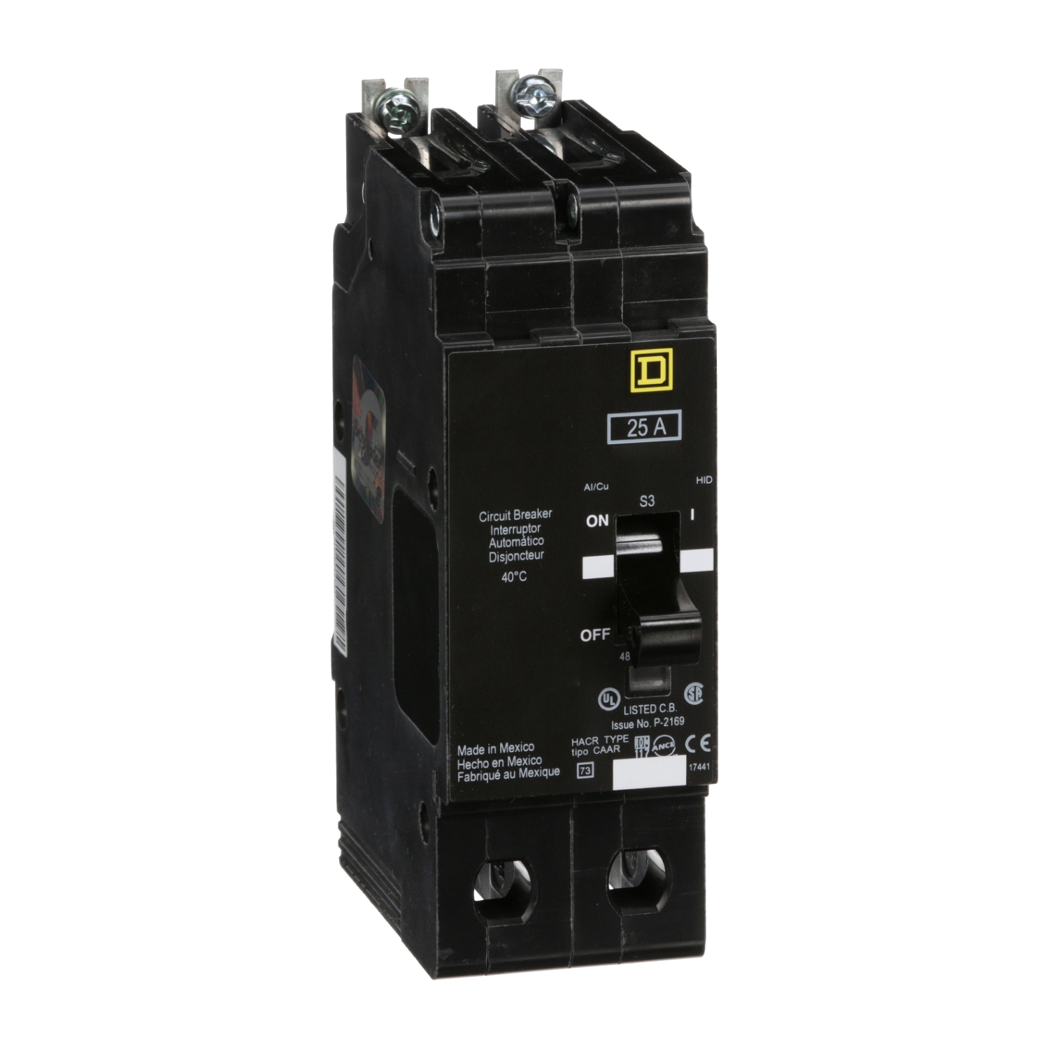 Mini circuit breaker, E-Frame, 25A, 2 pole, 480Y/277VAC, 65kA max, bolt on [TAA]