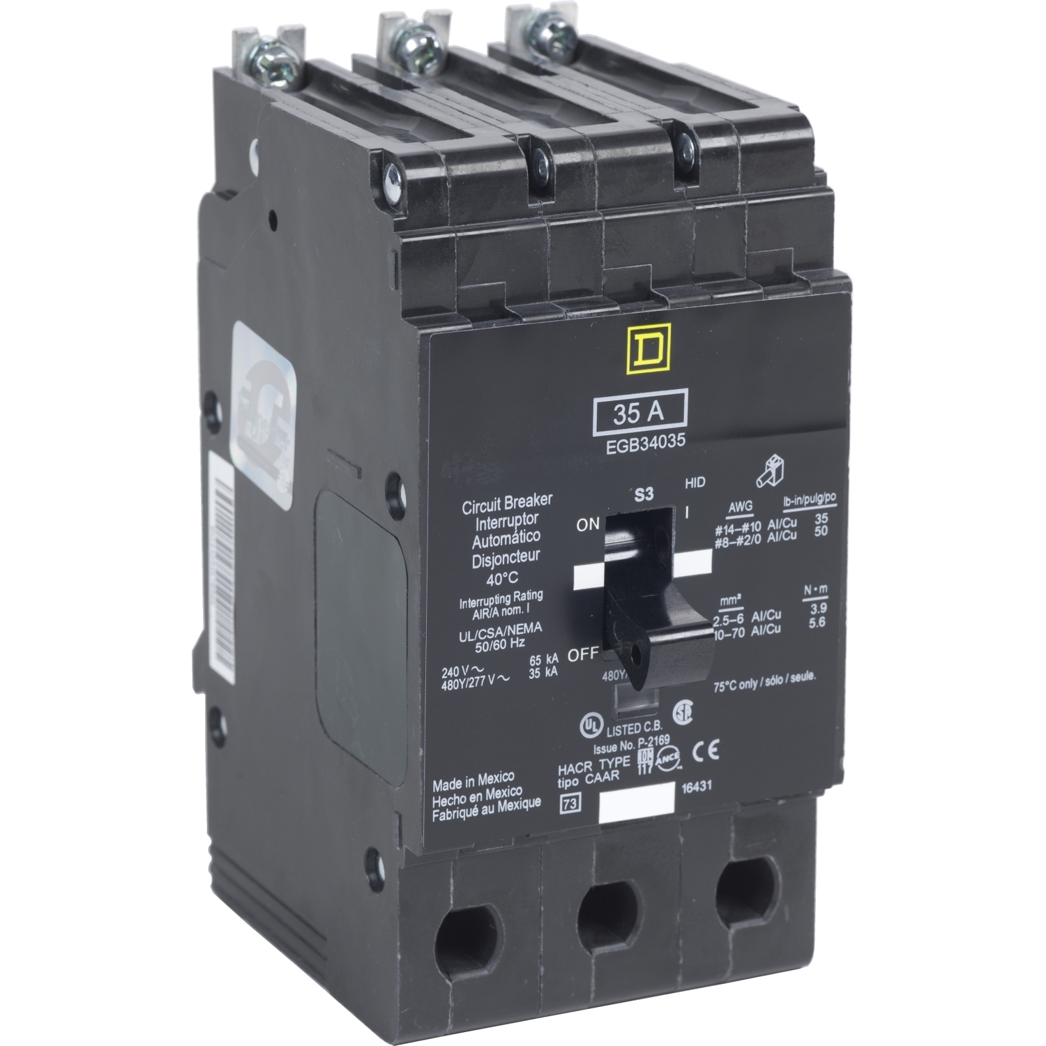 Mini circuit breaker, E-Frame, 40A, 3 pole, 480Y/277VAC, 65kA max, bolt on [TAA]