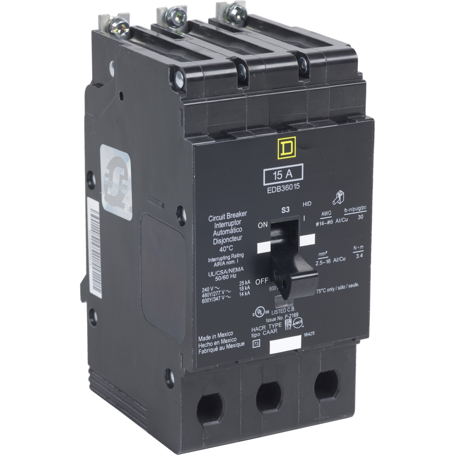 Mini circuit breaker, E-Frame, 20A, 3 pole, 600Y/347VAC, 65kA max, bolt on [TAA]