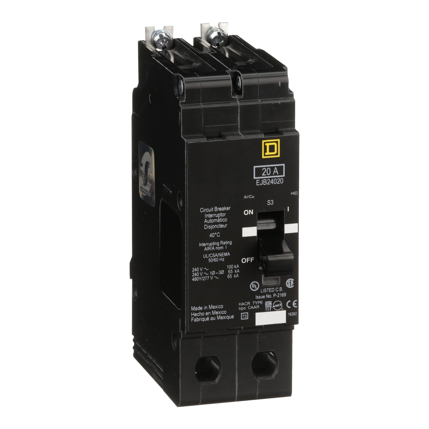 Mini circuit breaker, E-Frame, 20A, 2 pole, 480Y/277VAC, 100kA max, bolt on [TAA]
