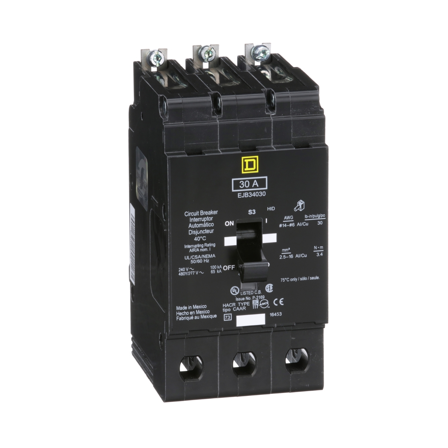 Mini circuit breaker, E-Frame, 30A, 3 pole, 480Y/277VAC, 100kA max, bolt on [TAA]
