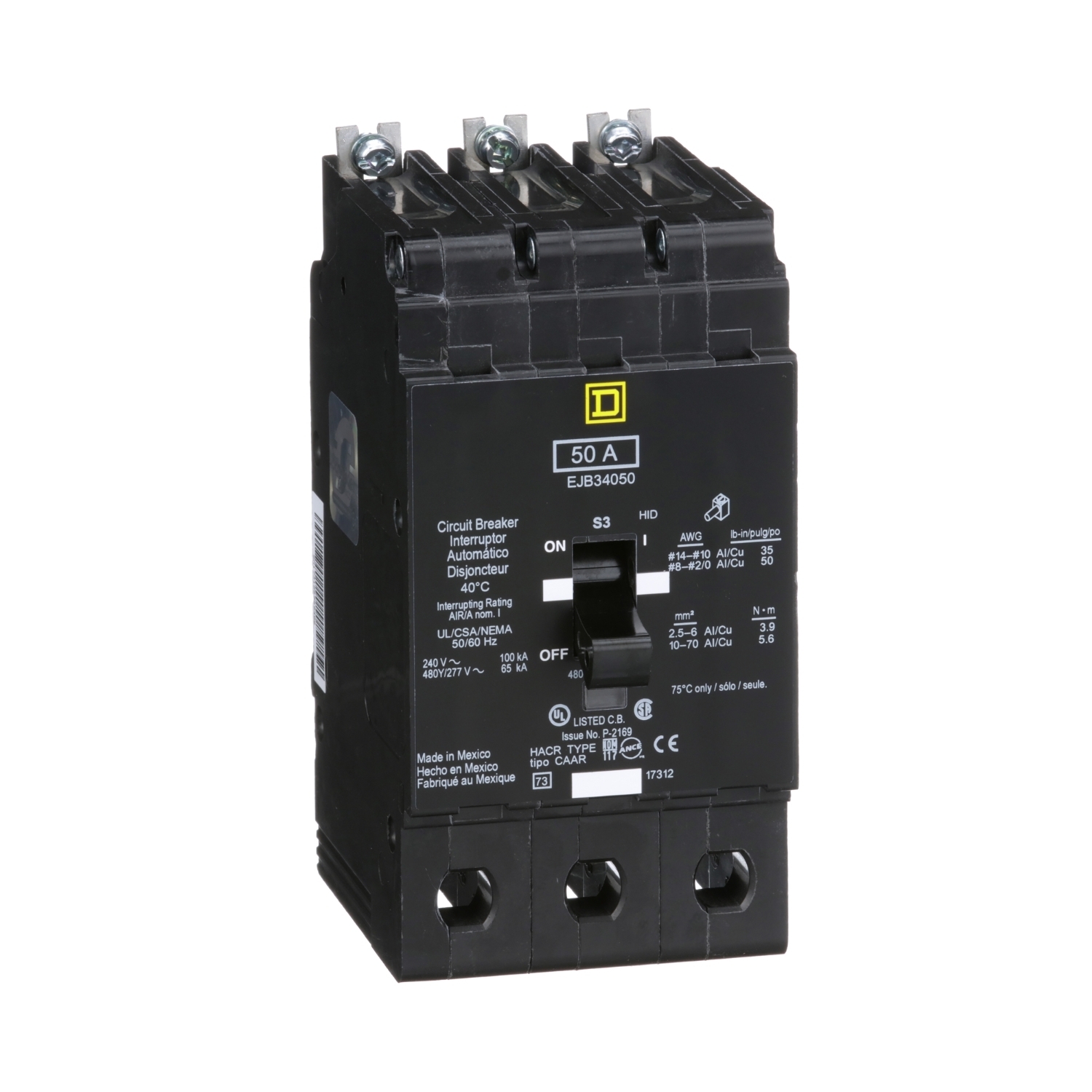 Mini circuit breaker, E-Frame, 50A, 3 pole, 480Y/277VAC, 100kA max, bolt on [TAA]