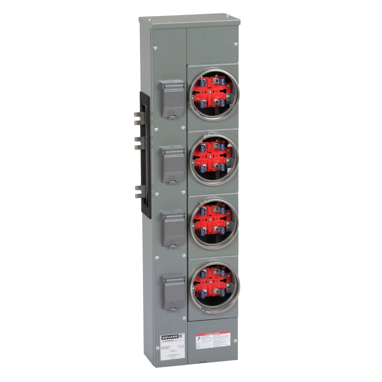 Branch unit, EZ Meter-Pak, 125A, 4 x 4 jaw sockets, 120/240VAC, no bypass, ringed, 1200A Al/Cu busbar