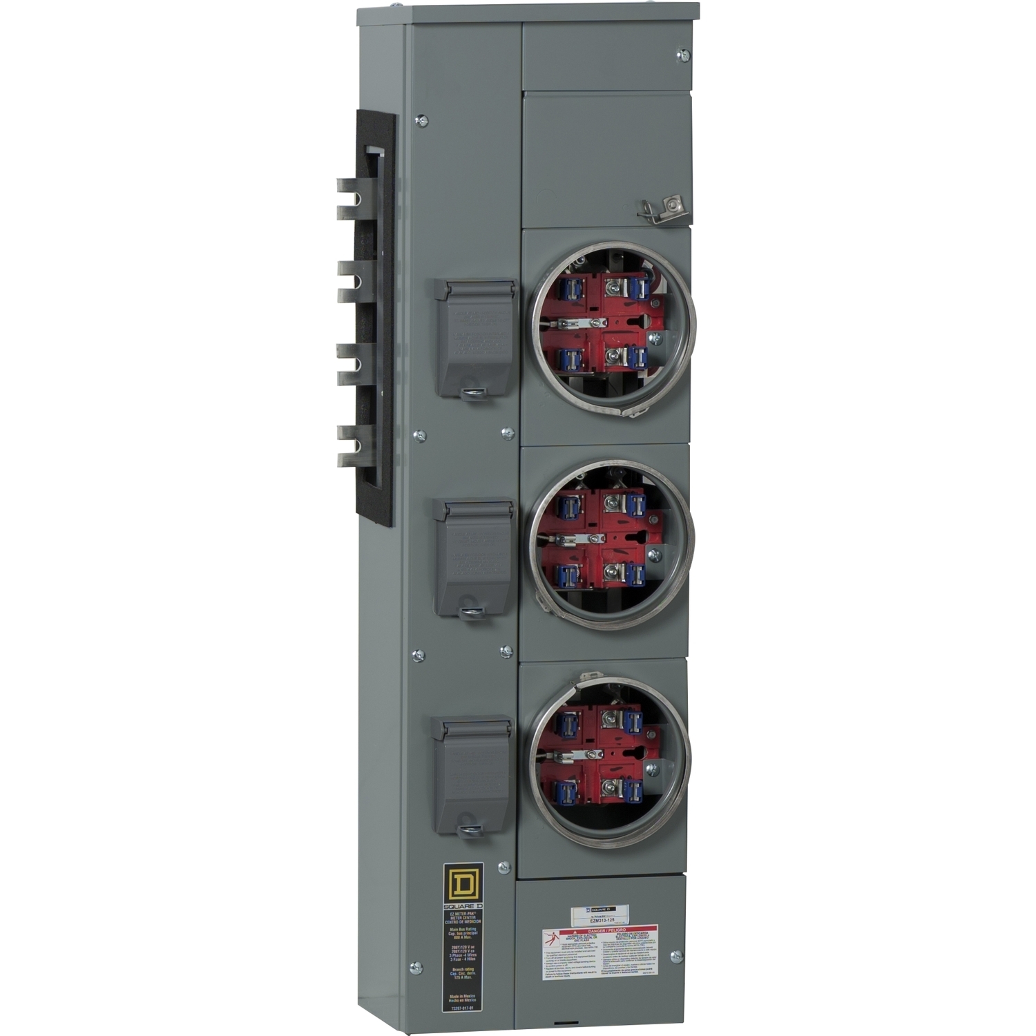 EZM313125X Branch Unit, EZ Meter Pak, 125 Amp, 3 Socket, 208Y/120V, No Bypass, Ringed, Aluminum and Copper Busbar