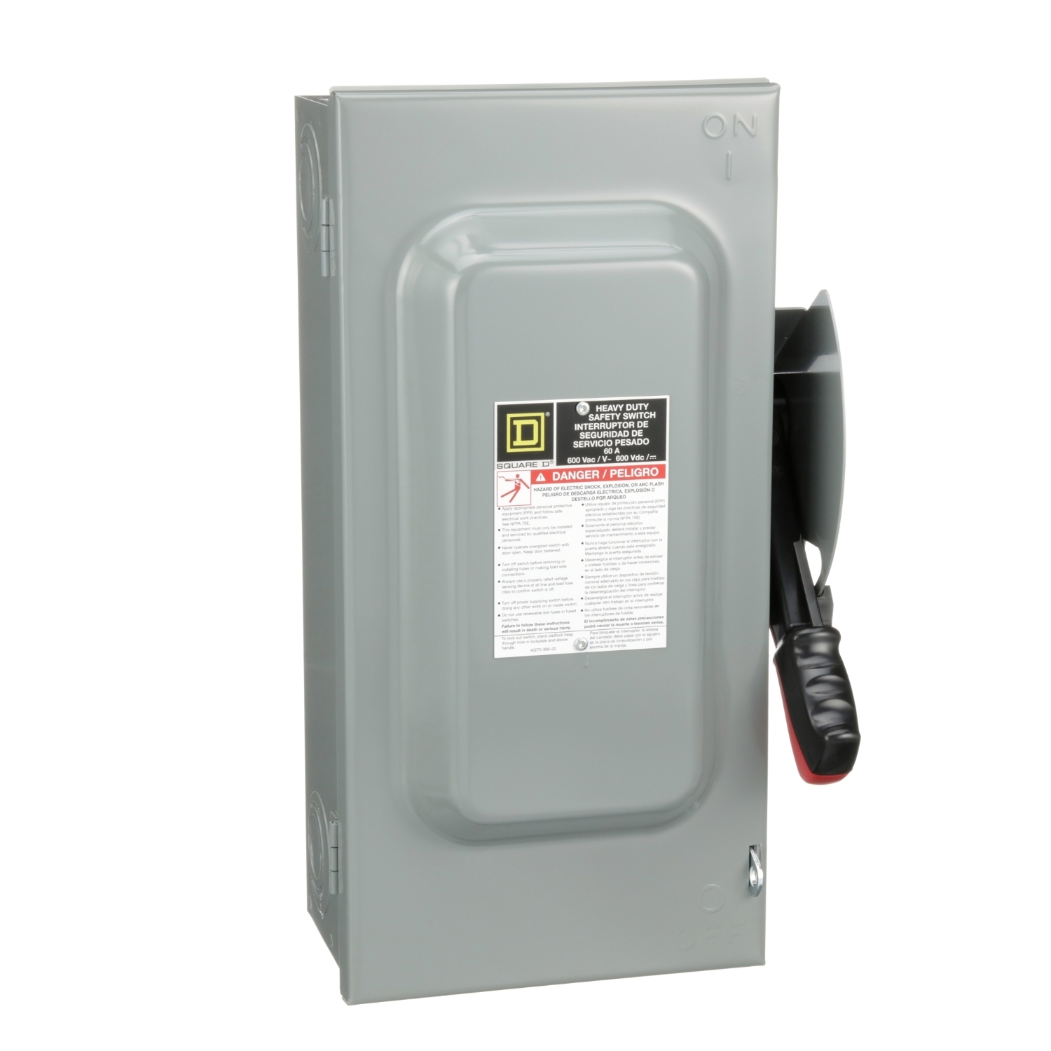 Safety switch, heavy duty, fusible, 60A, 3 wire, 3 pole, 50hp, 600VAC/DC, NEMA 1