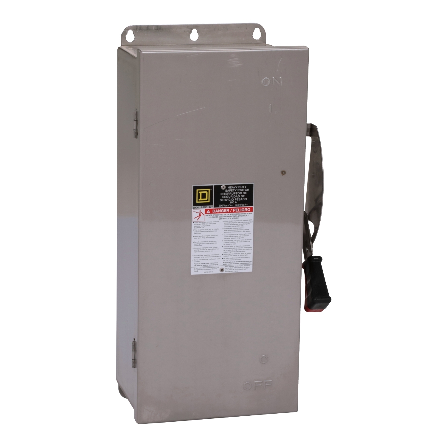 Safety switch, heavy duty, fusible, 100A, 3 pole, 100hp, 600VAC/600VDC, NEMA 4, 4X, 5, 316 stainless steel