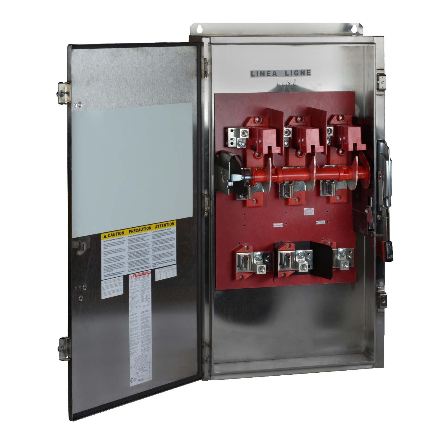 Safety switch, heavy duty, fusible, 600A, 3 pole, 500HP, 600V AC/DC, NEMA 4, 4X, 5, 304 steel, neutral