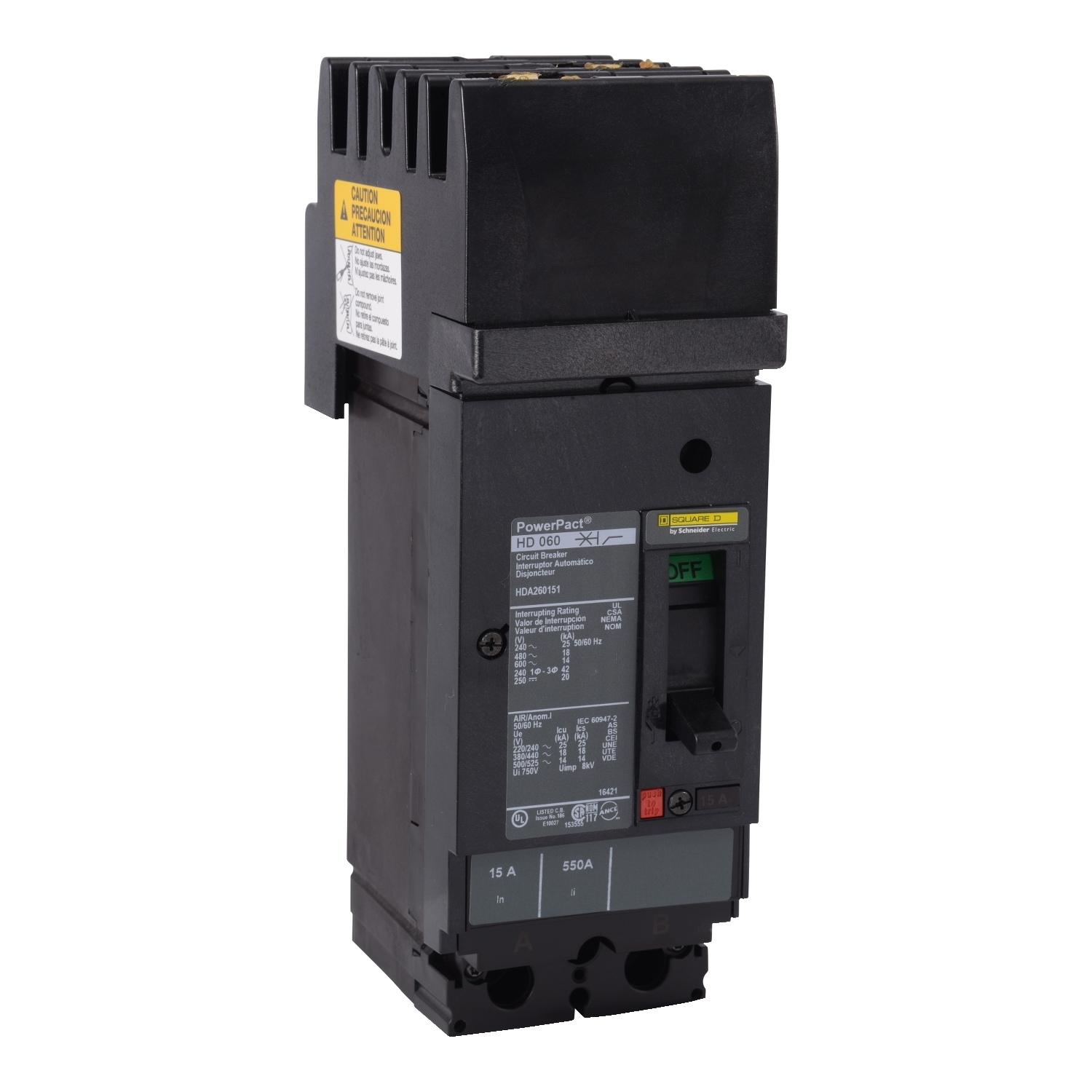 Circuit breaker, PowerPacT H, 150A, 2 pole, 600VAC, 14kA, I-Line, thermal magnetic, 80%, AB