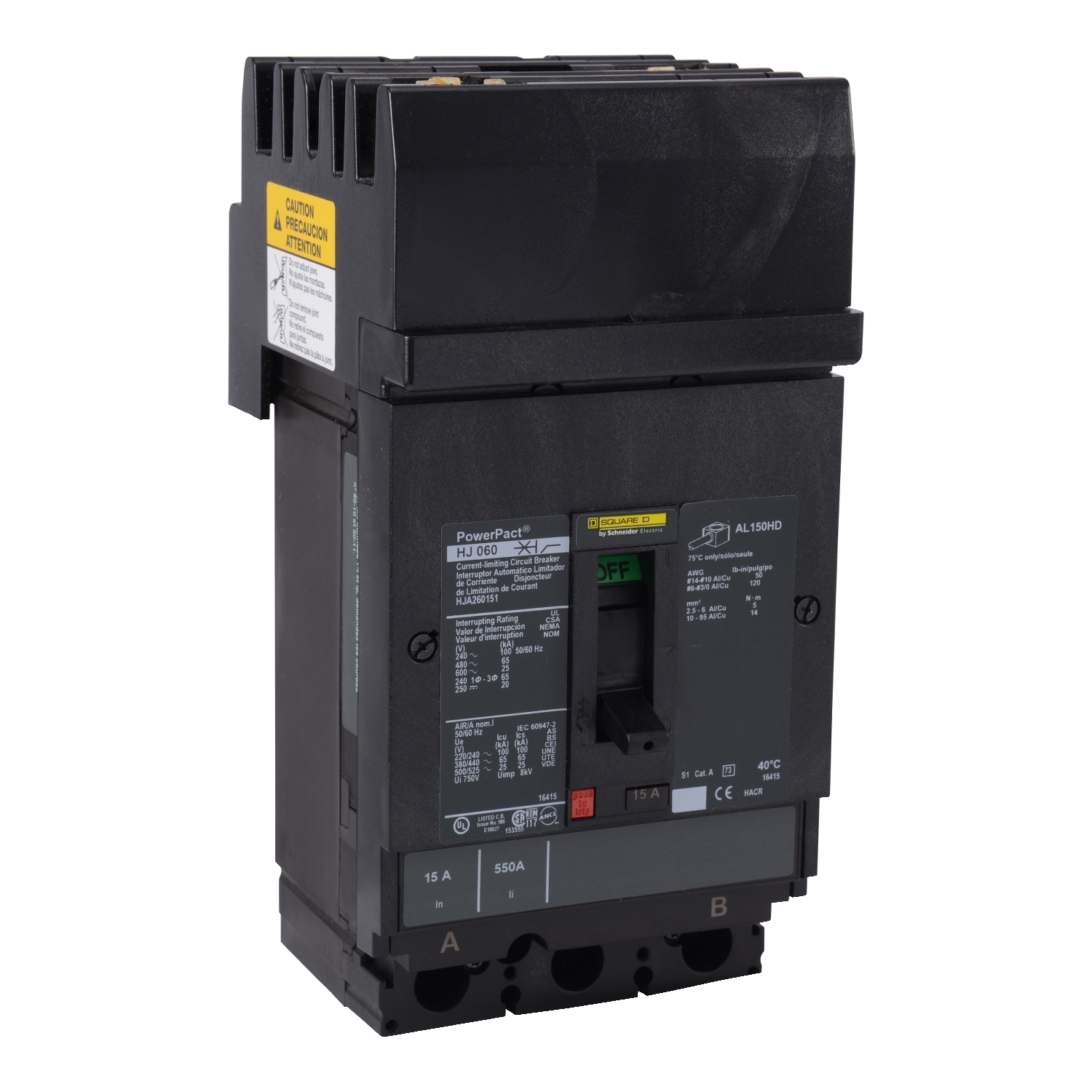 Circuit breaker, PowerPacT H, 150A, 2 pole, 600VAC, 25kA, I-Line, thermal magnetic, 80%, AB