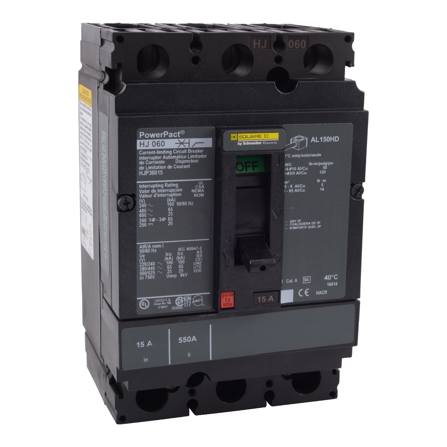 Circuit breaker, PowerPacT H, 80A, 3 pole, 600VAC, 25kA, lugs, thermal magnetic, 80%