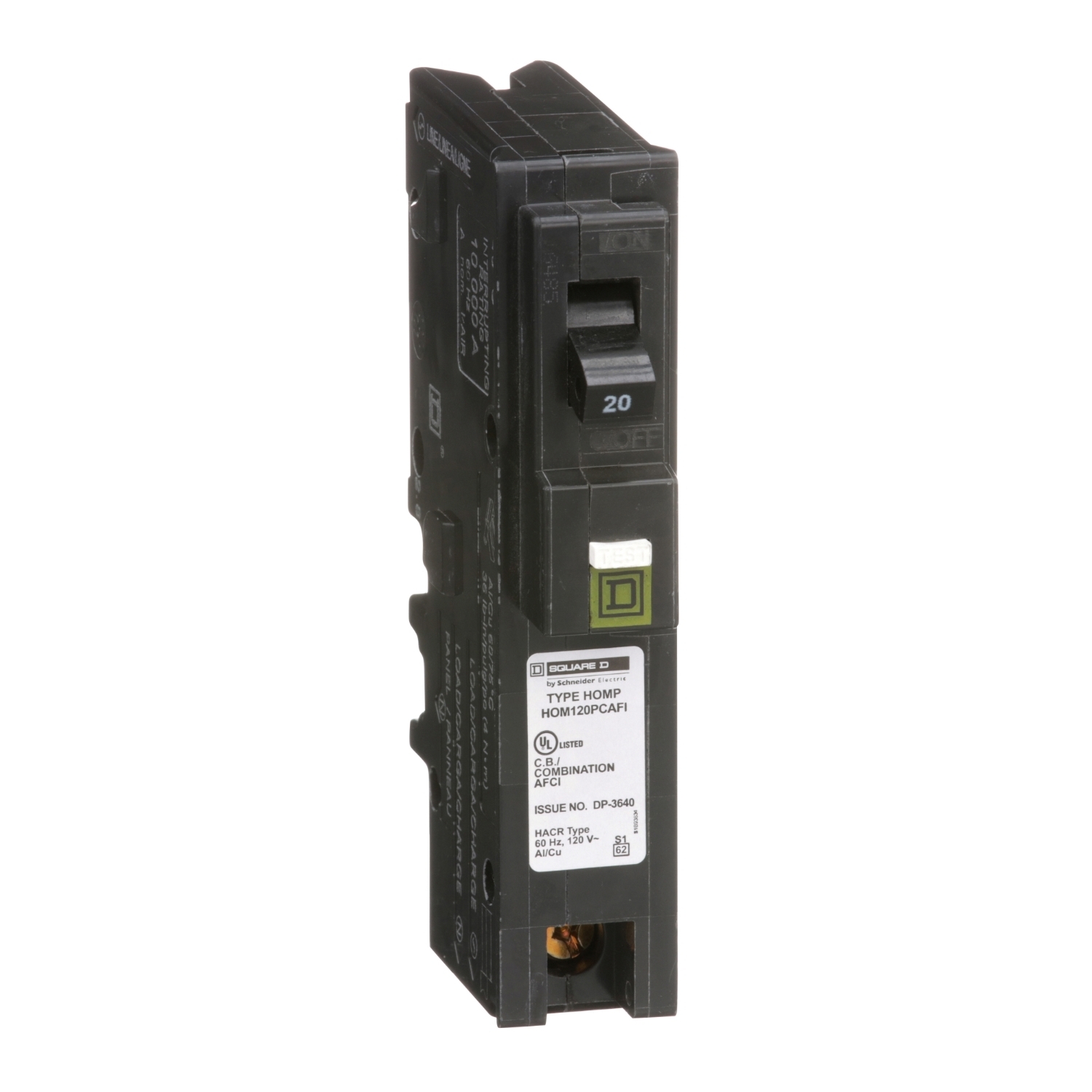 HOM120PCAFI Homeline Miniature Circuit Breaker, 20 Amp, 1 Pole, 120V