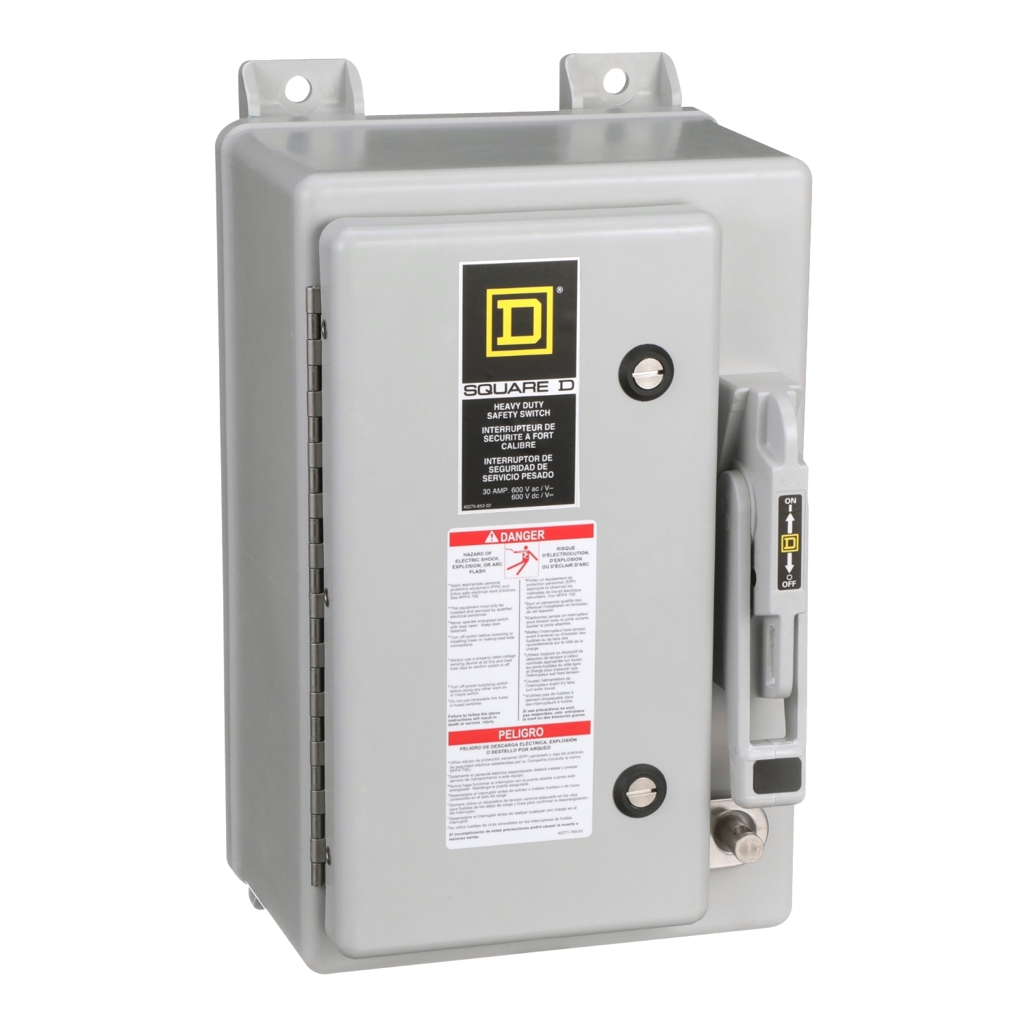 Safety switch, heavy duty, non fusible, 30A, 3 pole, 30hp, 600VAC/DC, NEMA 4X, fiberglass reinforced polyester