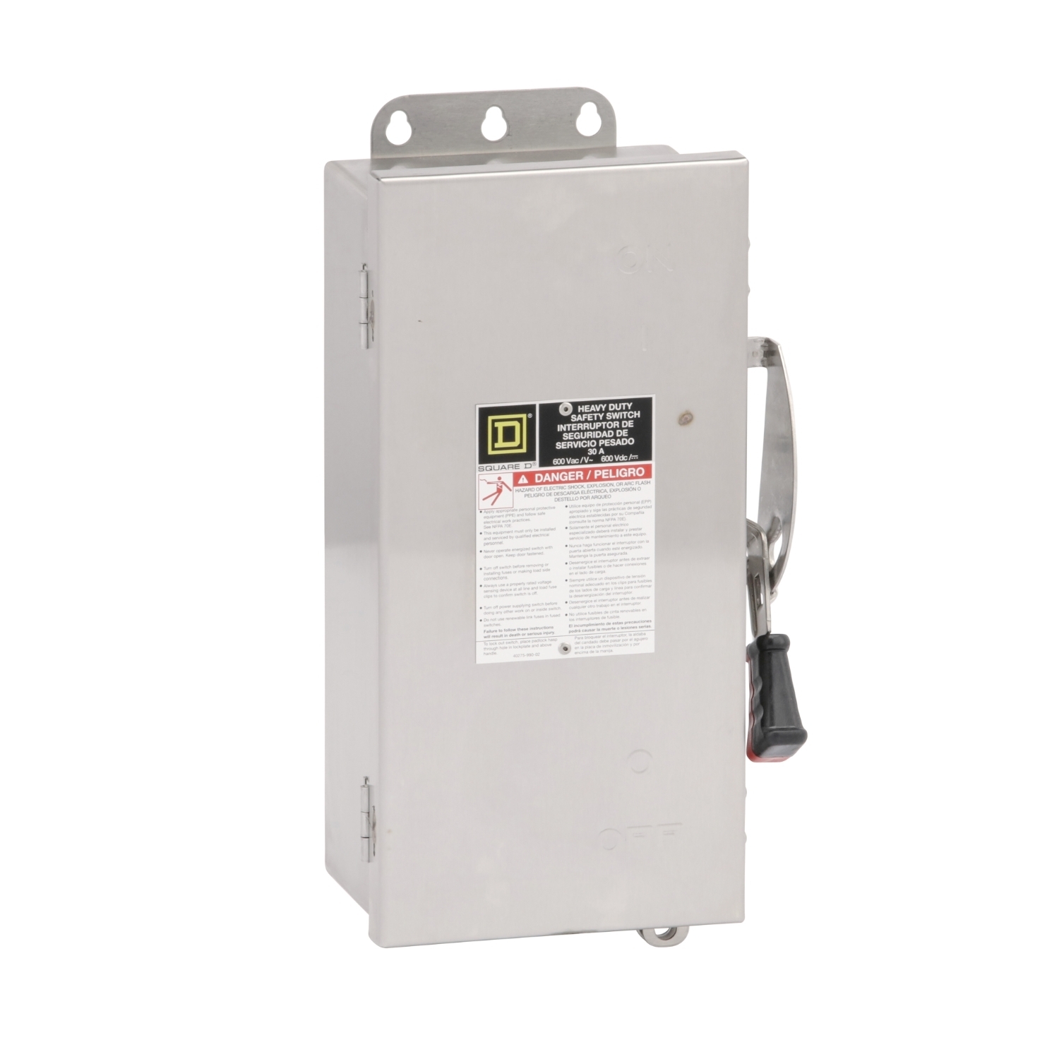 Safety switch, heavy duty, non fusible, 30A, 3 wire, 3 pole, 30HP, 600V AC/DC, NEMA 4, 4X, 5, 304 stainless steel