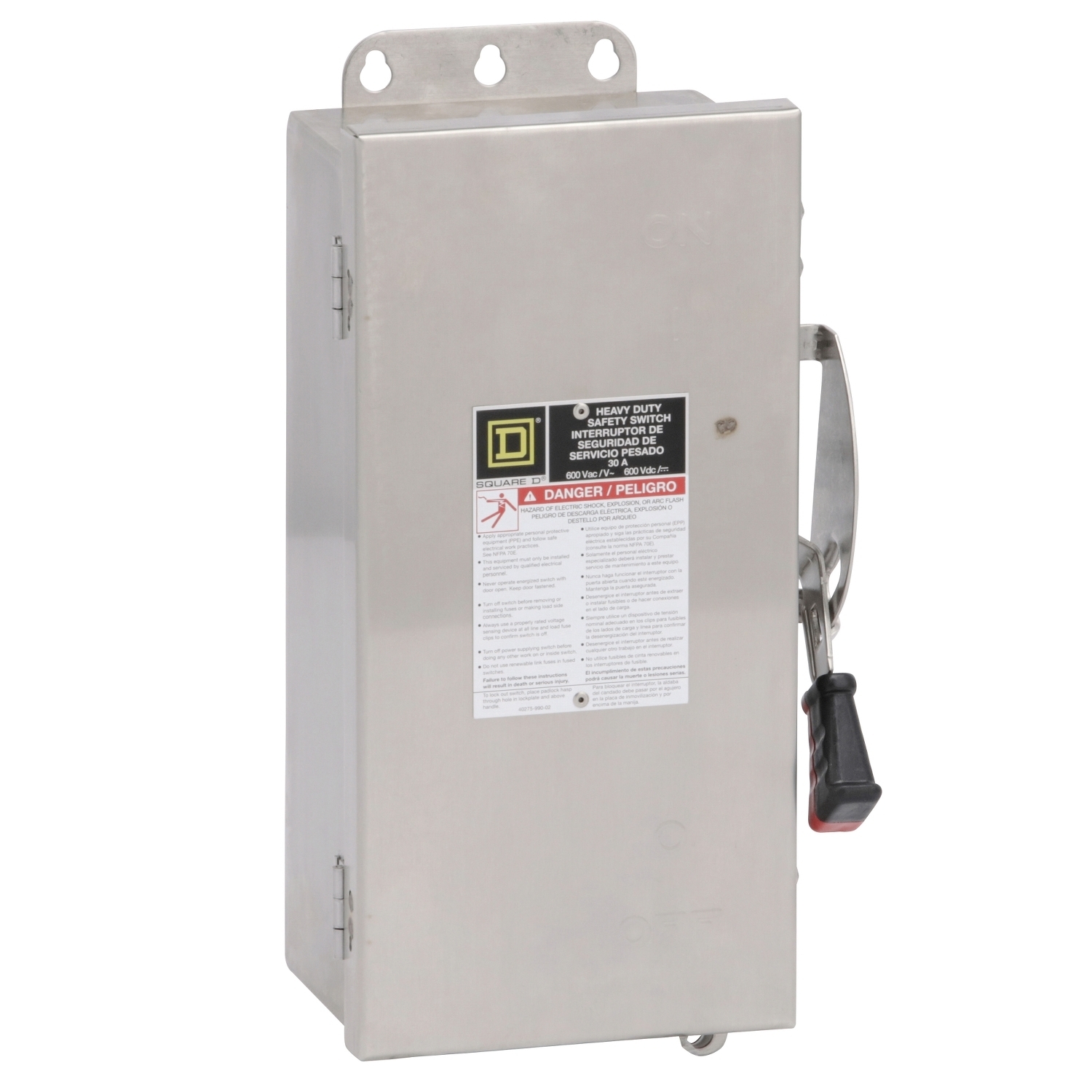 Safety switch, heavy duty, non fusible, 30A, 6 pole, 30hp, 600VAC/DC, NEMA 4, 4X, 5, 304 steel