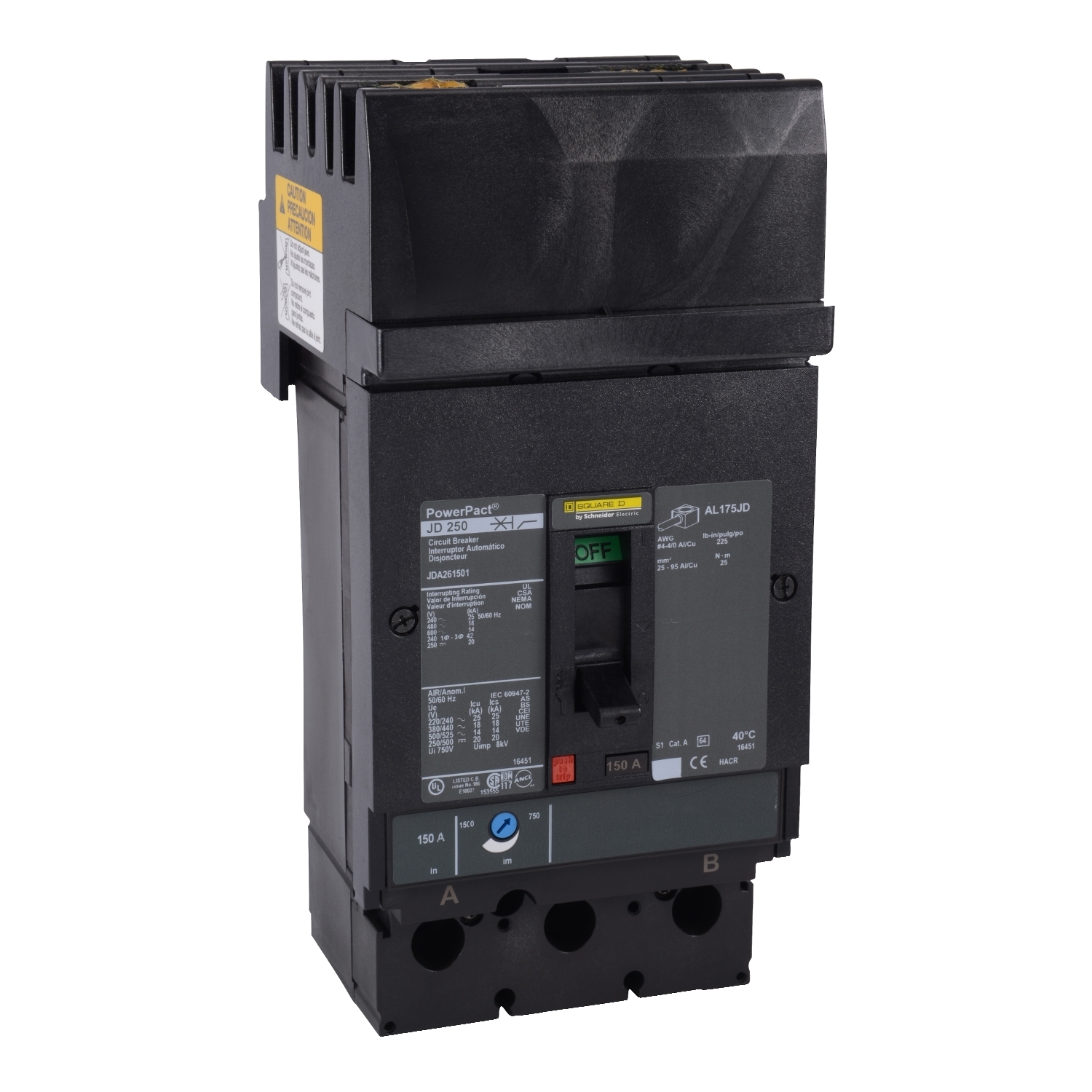 Circuit breaker, PowerPacT J, 200A, 2 pole, 600VAC, 14kA, I-Line, thermal magnetic, 80%, BC