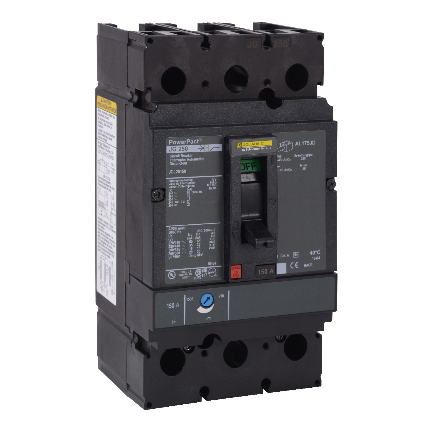 Circuit breaker, PowerPacT J, 200A, 2 pole, 600VAC, 18kA, lugs, thermal magnetic, 80%