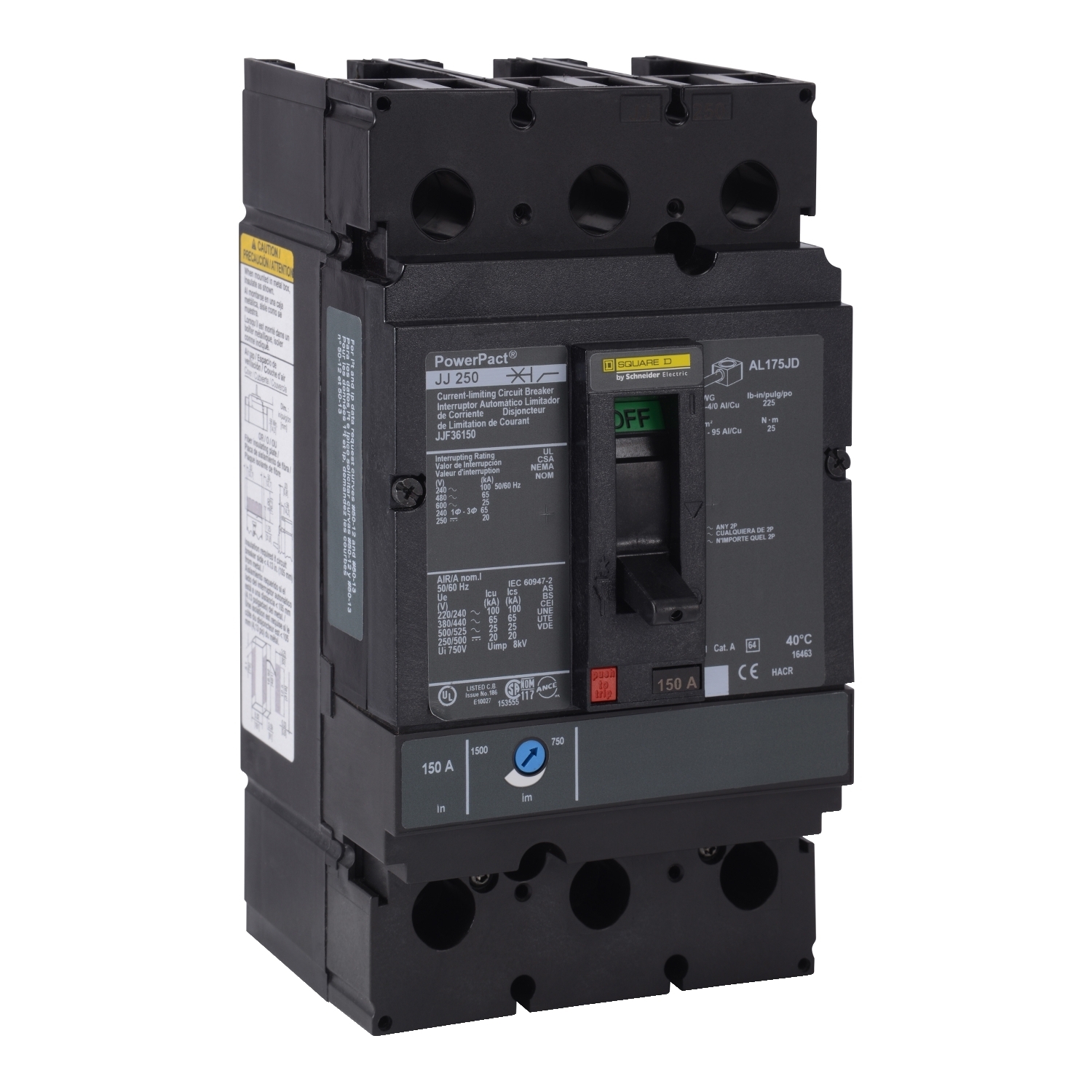 Circuit breaker, PowerPacT J, 200A, 2 pole, 600VAC, 25kA, lugs, thermal magnetic, 80%