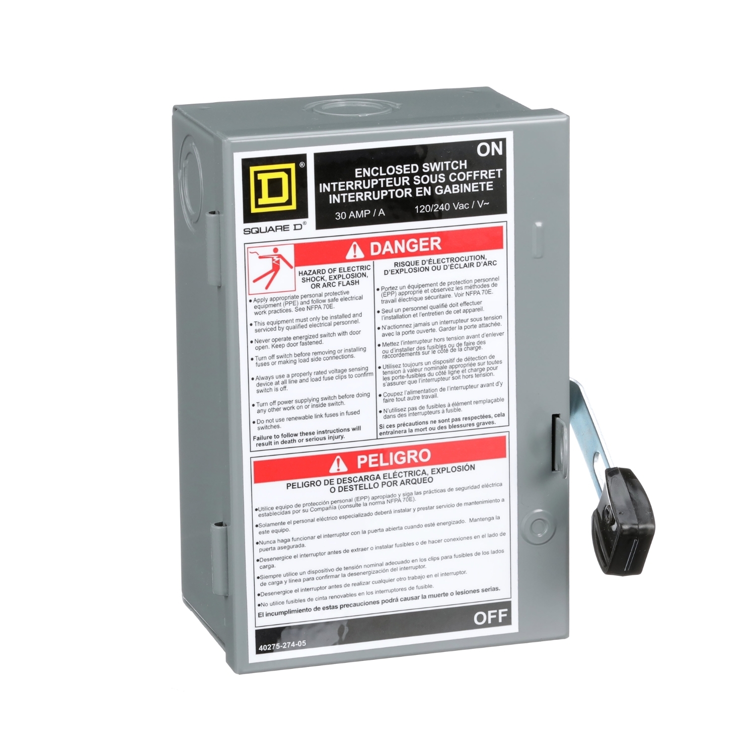 Safety switch, light duty, fusible, 2 pole, 3 wire, 240VAC, 30A, Type 1, with neutral