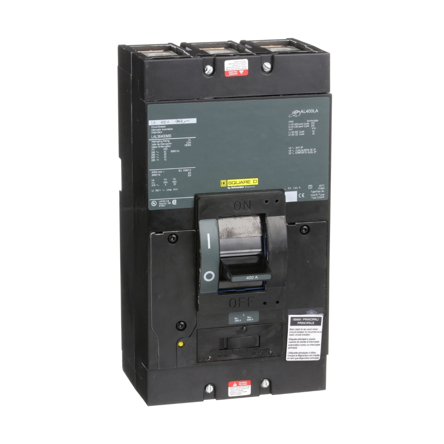 LAL36400MB Molded Case Circuit Breaker, 400 Amp, 3 Pole, 600V