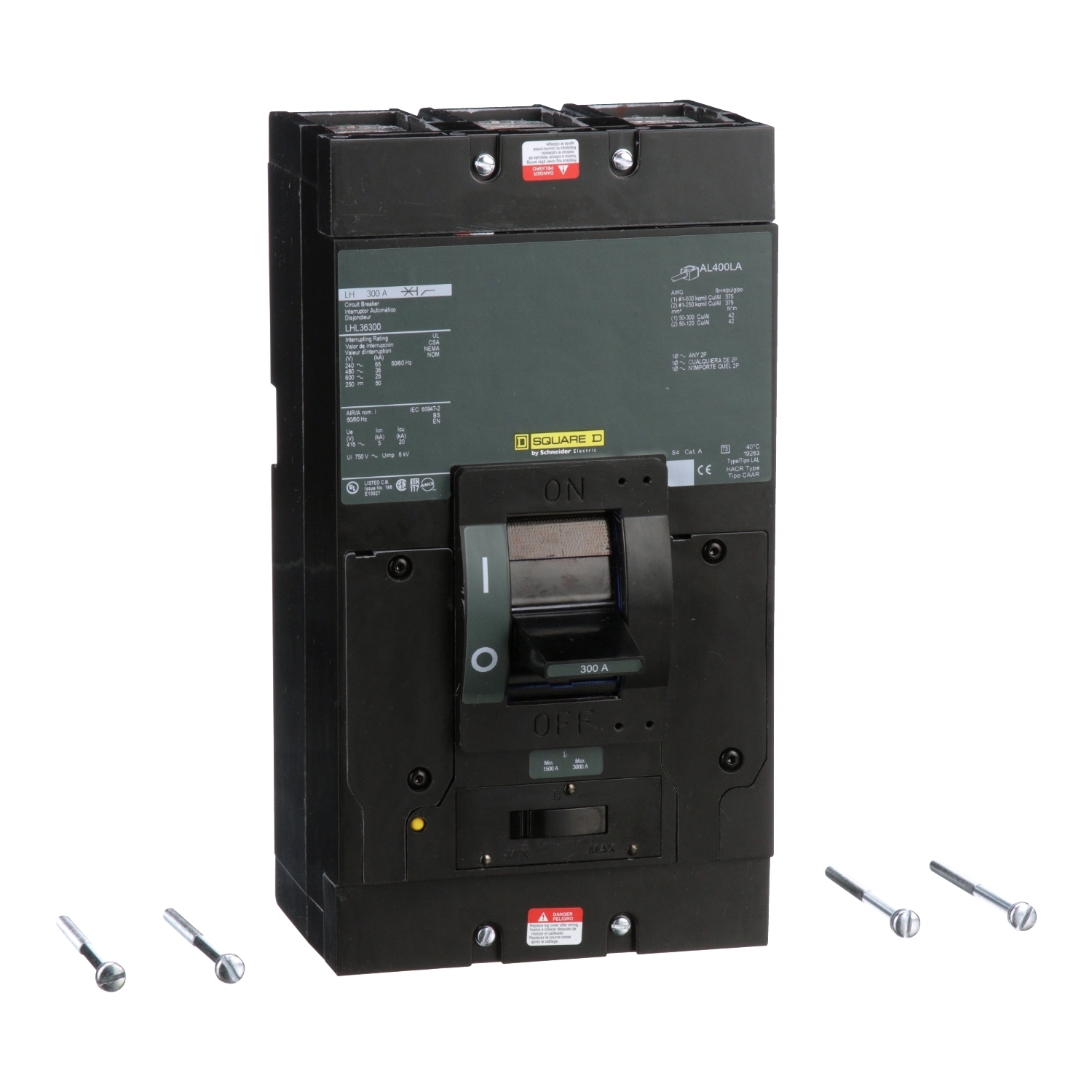 Circuit breaker, LH, 300A, 3 pole, 600VAC, 25kA, 250VDC, 50kA, lugs, thermal magnetic