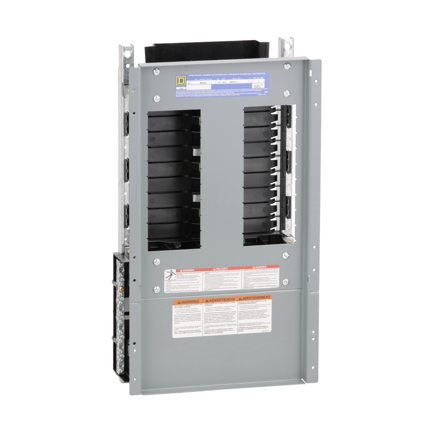 Panelboard interior, NF, main lugs, 125A, Cu bus, 18 pole spaces, 3 phase, 4 wire, 600Y/347VAC max