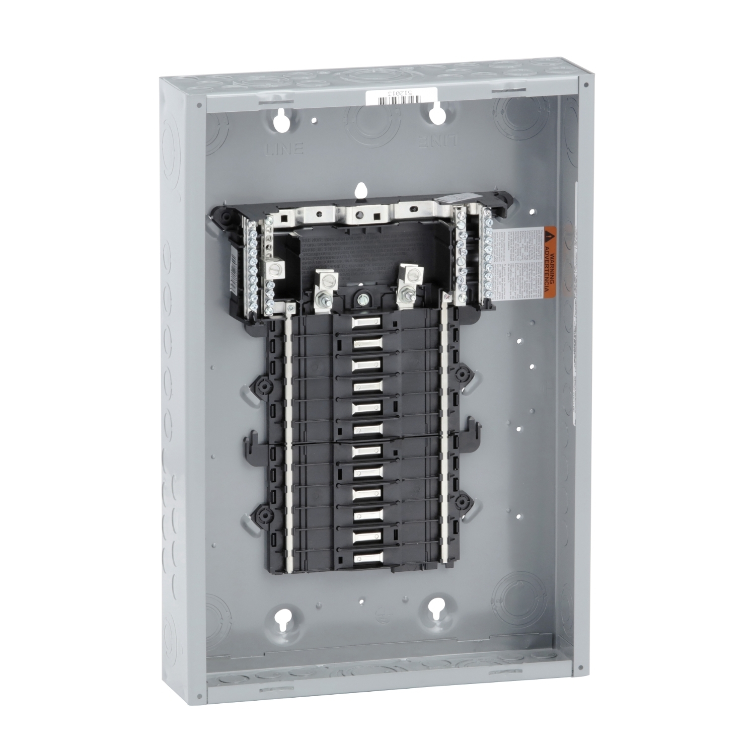 Load center, QO, 1 phase, 24 spaces, 34 circuits, 125A convertible main lugs, PoN, NEMA1, gnd bar