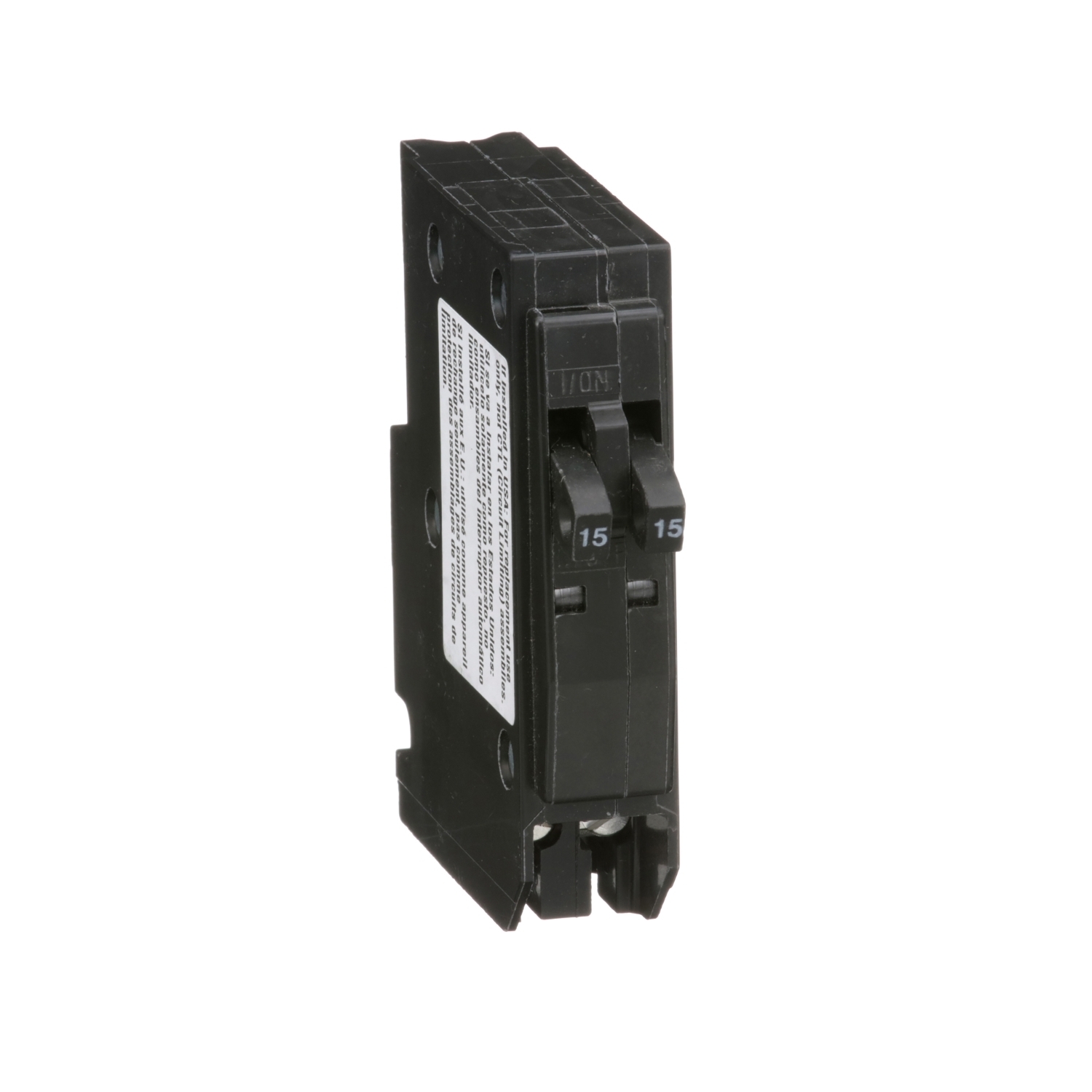 Tandem mini circuit breaker, QO, 2 x 1 pole at 15A, 120/240VAC, 10kA, plug in