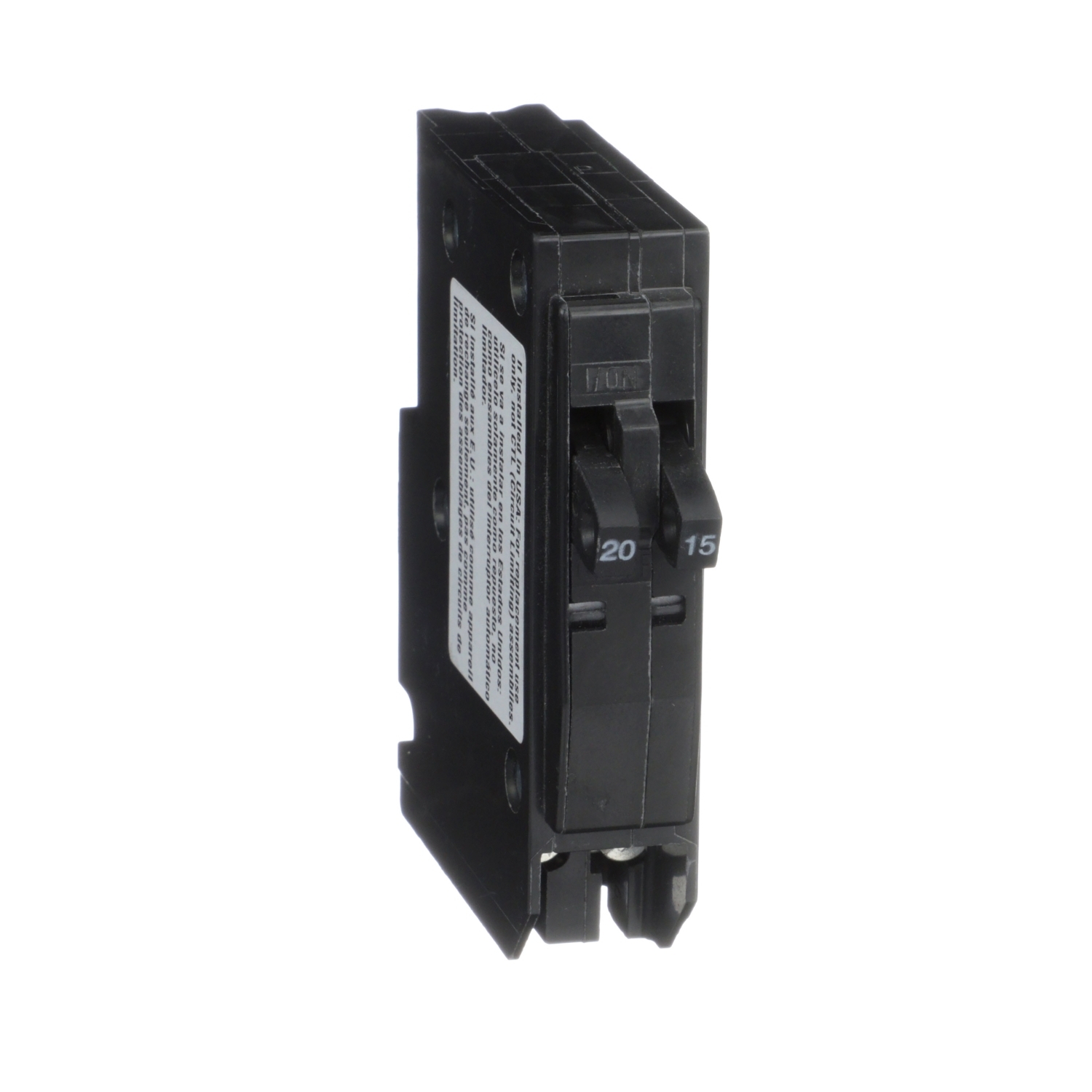 Tandem mini circuit breaker, QO, 1 x 1 pole at 15A, 1 x 1 pole at 20A, 120/240VAC, 10kA, plug in
