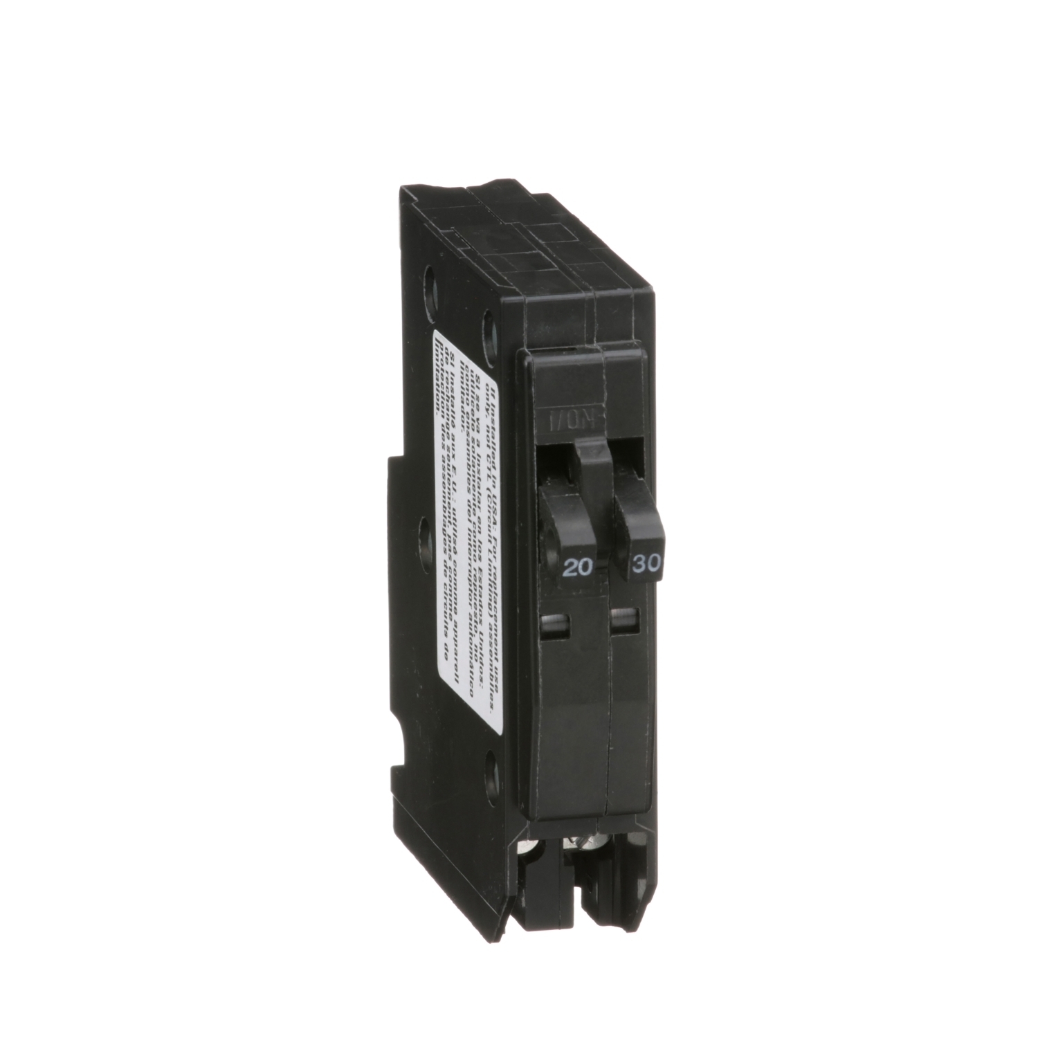 Tandem mini circuit breaker, QO, 1 x 1 pole at 20A, 1 x 1 pole at 30A, 120/240VAC, 10kA, plug in