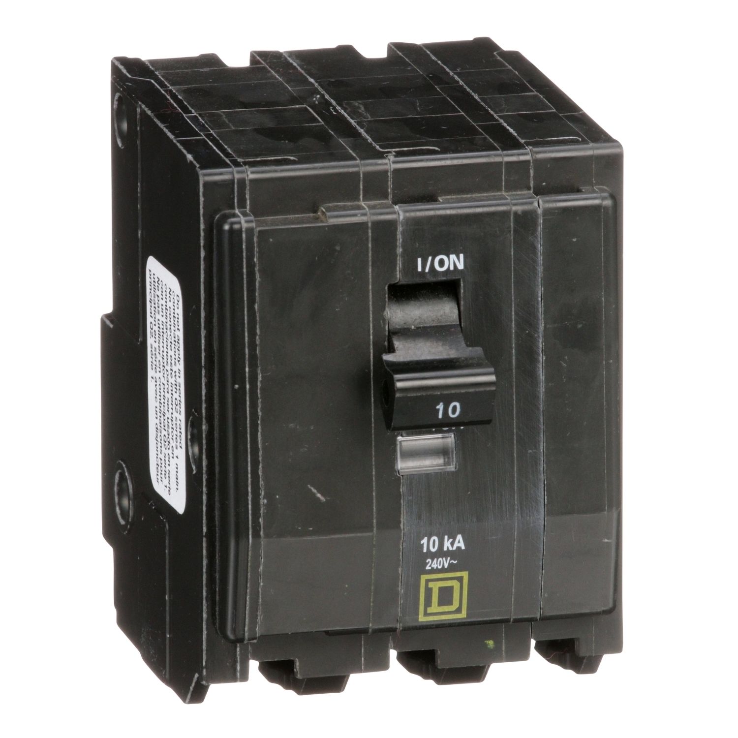 Mini circuit breaker, QO, 10A, 3 pole, 120/240VAC, 10kA, plug in