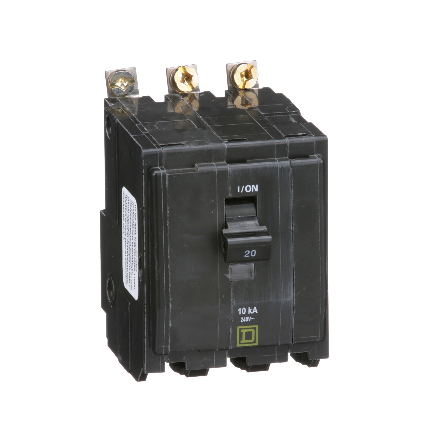 Mini circuit breaker, QO, 20A, 3 pole, 120/240VAC, 10kA, bolt on