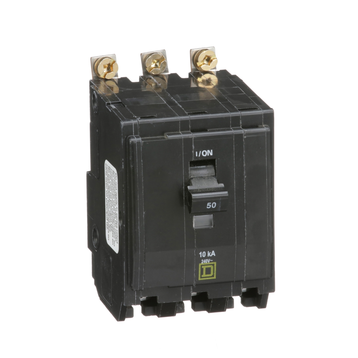 Mini circuit breaker, QO, 50A, 3 pole, 120/240VAC, 10kA, bolt on